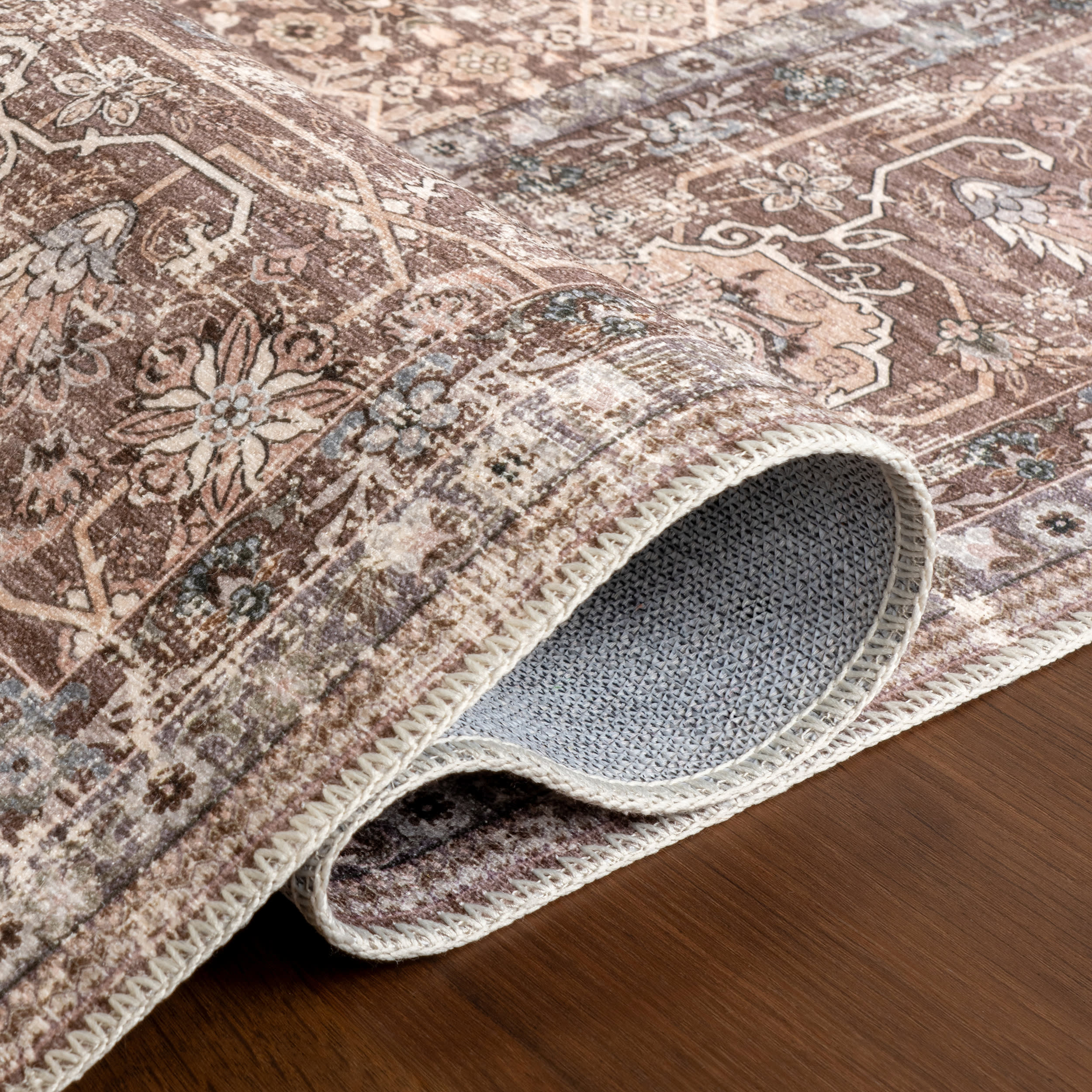 Petula Botanical Spill Proof Washable Rug | Beige - Image 9