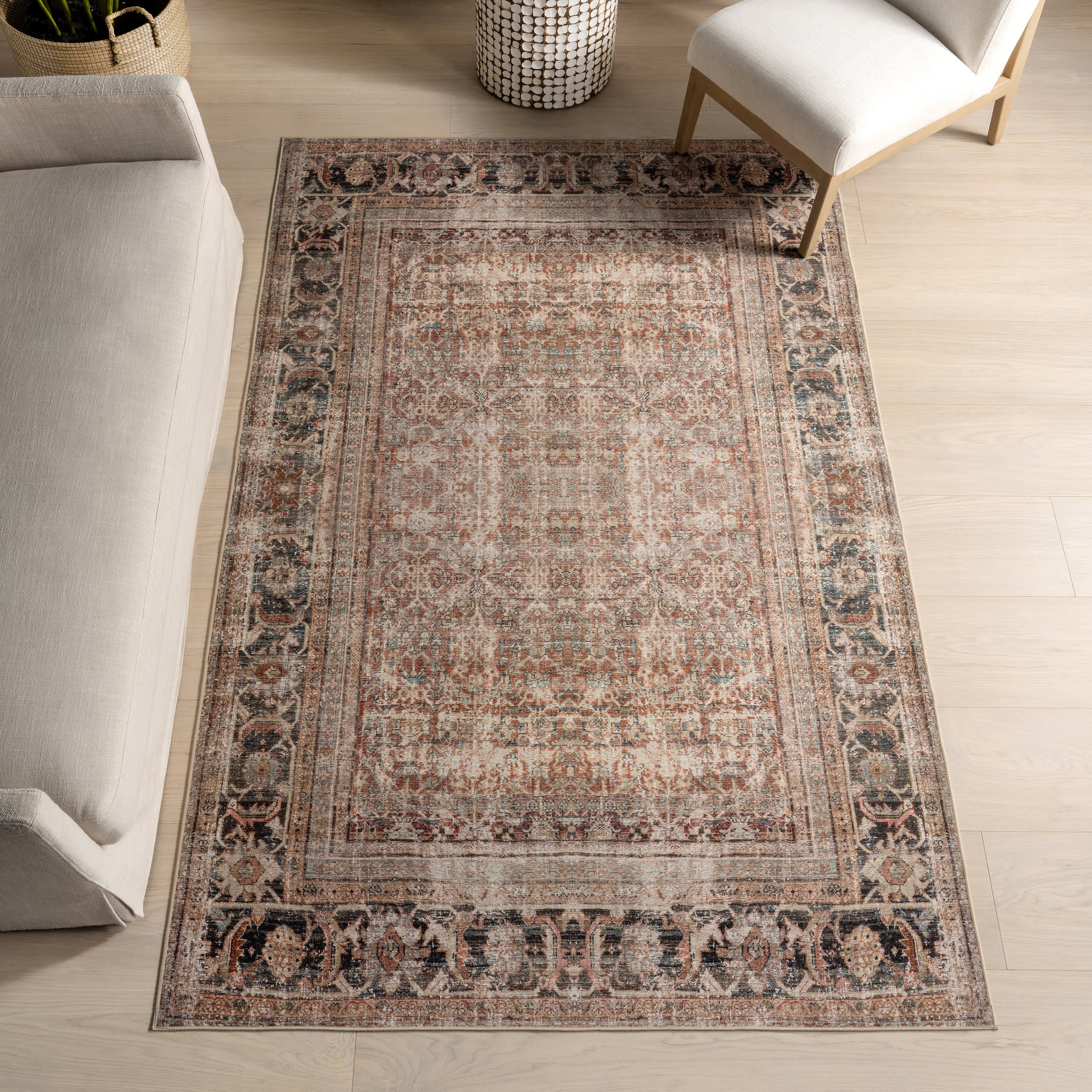 Petunia Medallion Washable Rug | Brown - Image 2