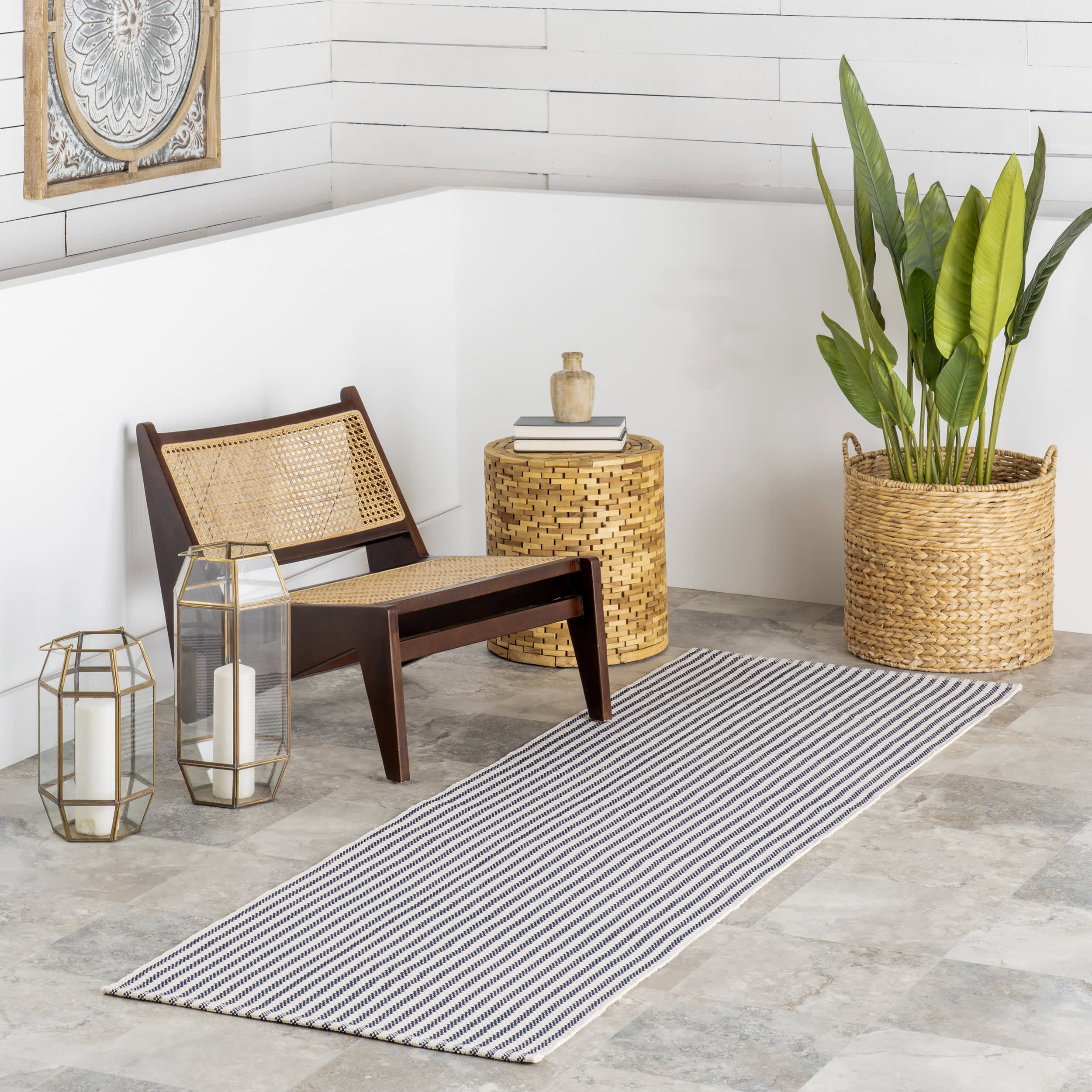 Pinstripe Handwoven Indoor/Outdoor Rug | Blue - Image 2