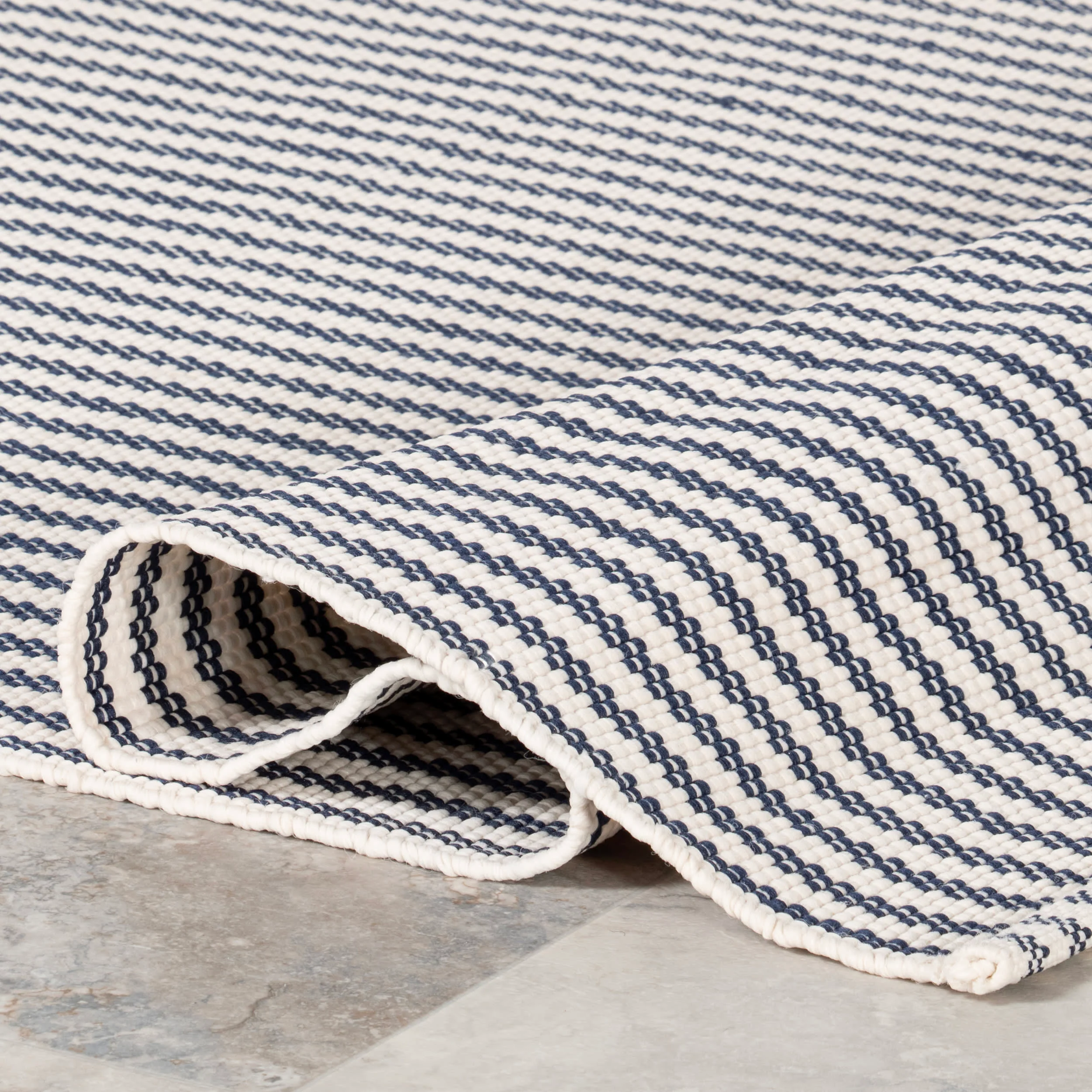 Pinstripe Handwoven Indoor/Outdoor Rug | Blue - Image 8