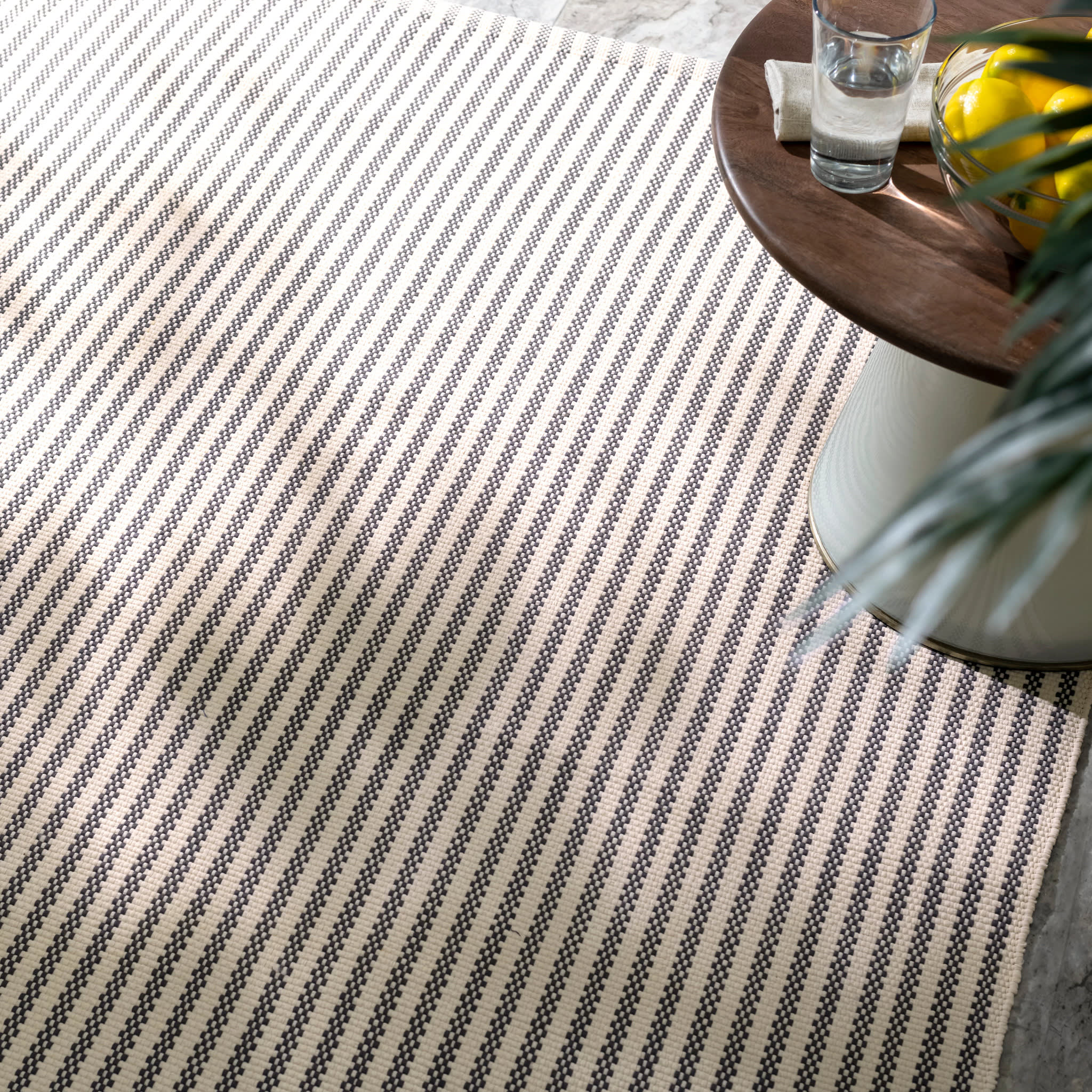 Pinstripe Handwoven Indoor/Outdoor Rug | Grey/Ivory - Image 2