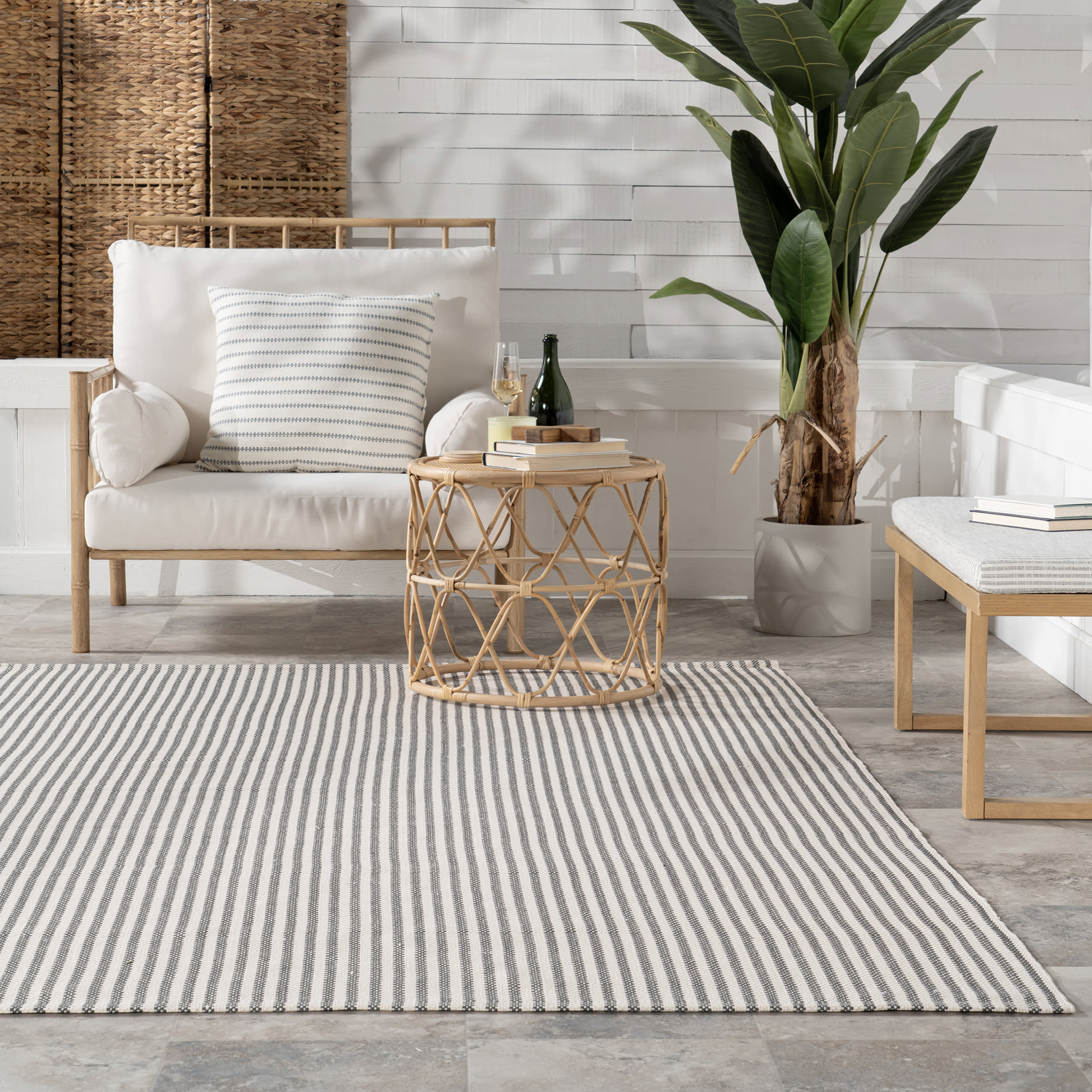 Pinstripe Handwoven Indoor/Outdoor Rug | Grey - Image 4