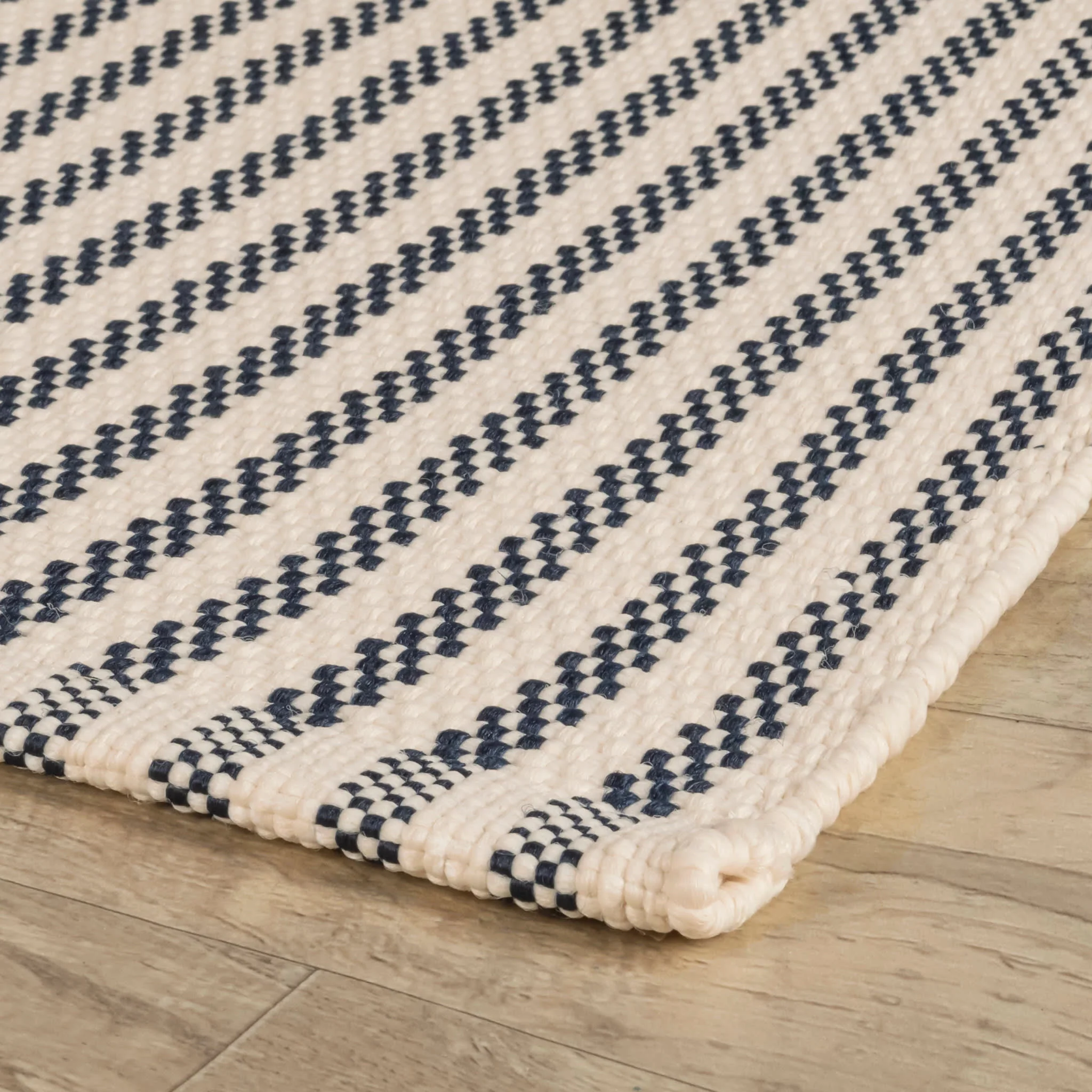 Pinstripe Handwoven Indoor/Outdoor Rug | Navy/Ivory - Image 4