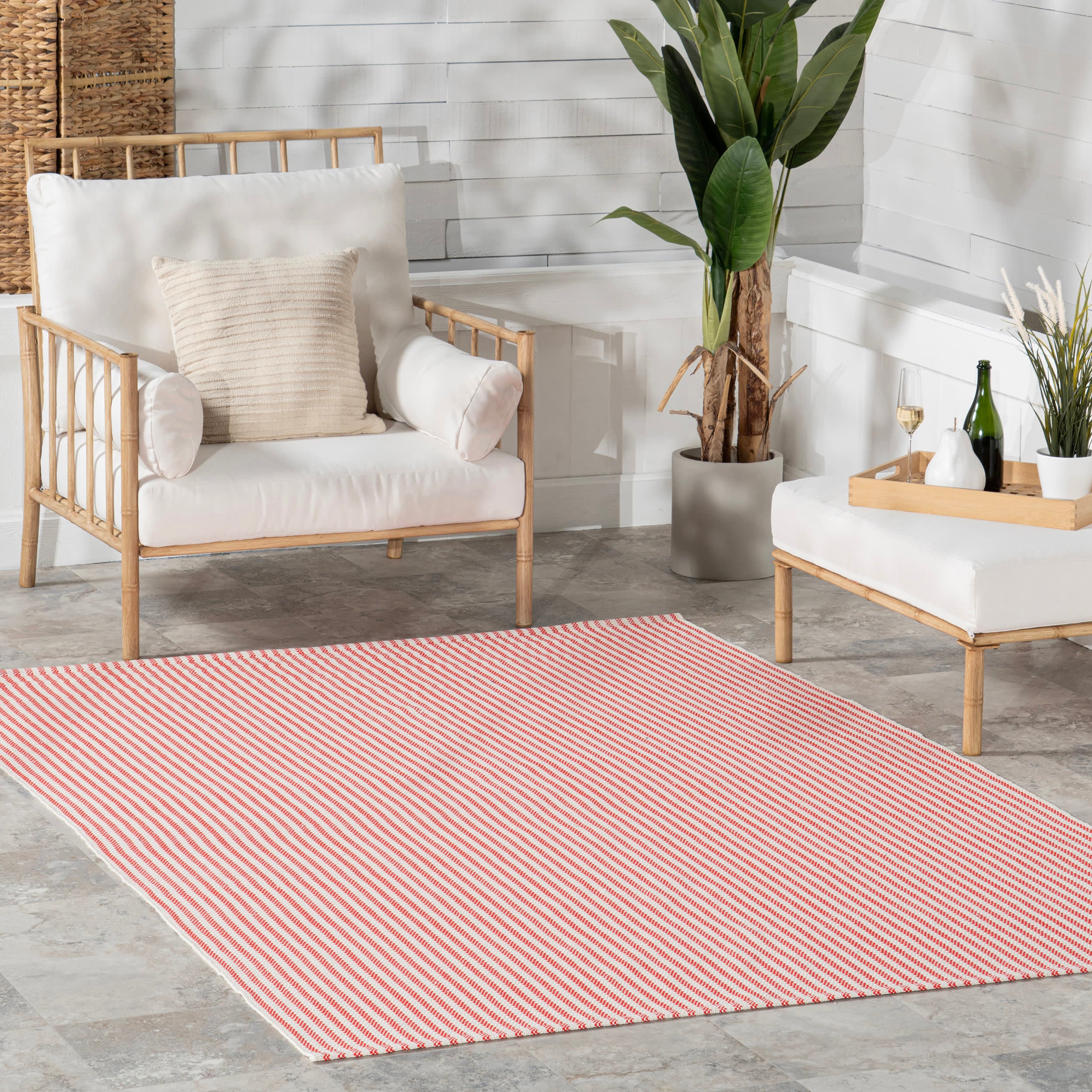 Pinstripe Handwoven Indoor/Outdoor Rug | Red - Image 2