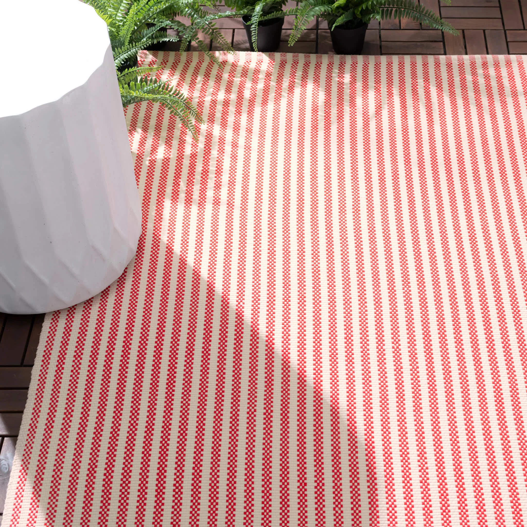 Pinstripe Handwoven Indoor/Outdoor Rug | Red/Ivory - Image 3