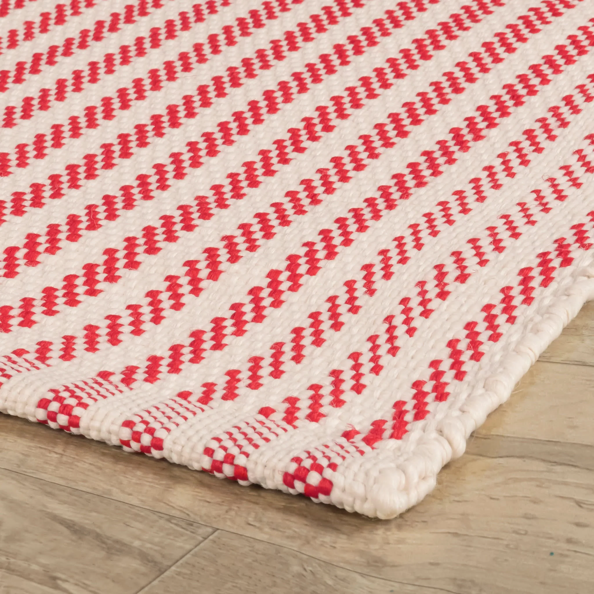 Pinstripe Handwoven Indoor/Outdoor Rug | Red/Ivory - Image 5