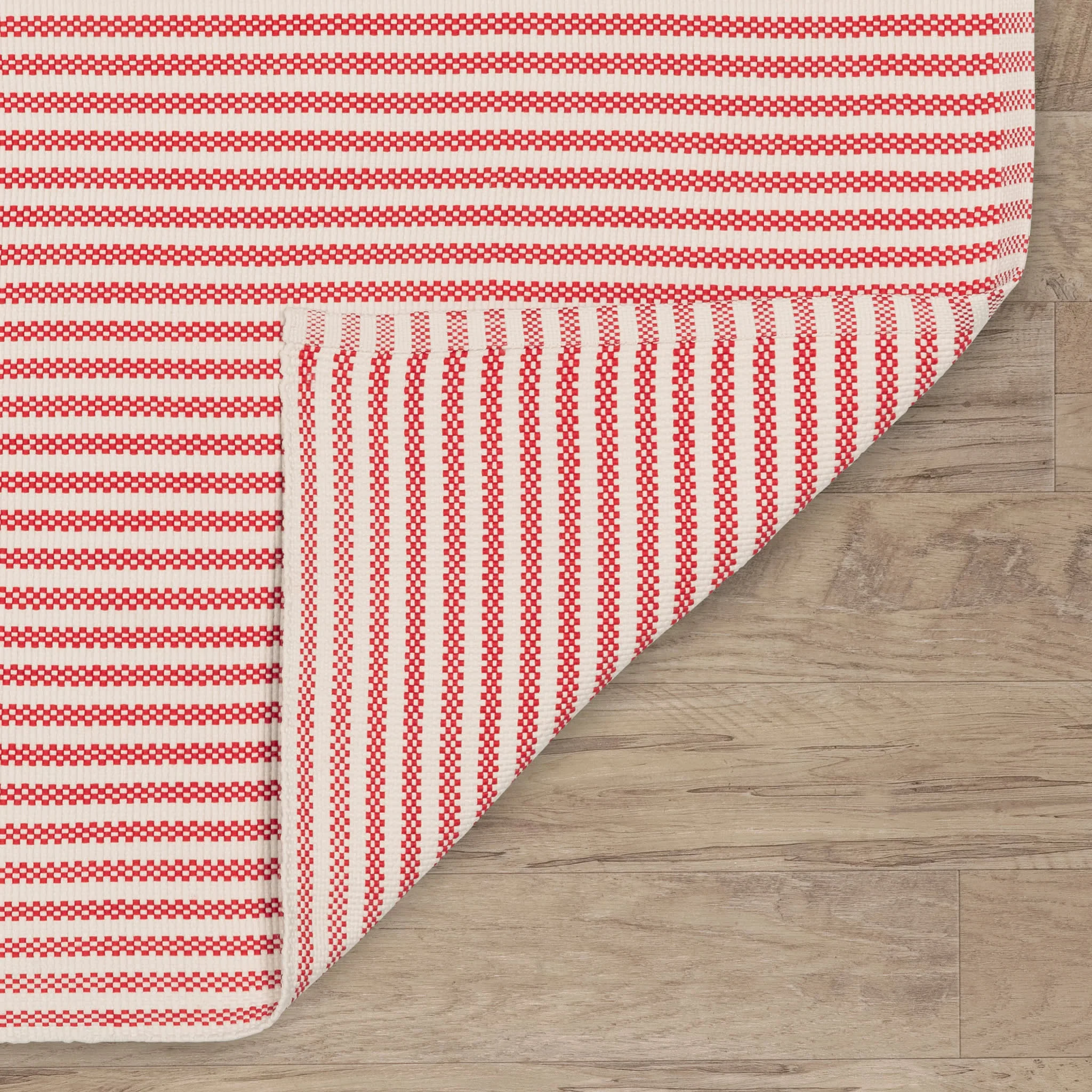 Pinstripe Handwoven Indoor/Outdoor Rug | Red/Ivory - Image 6