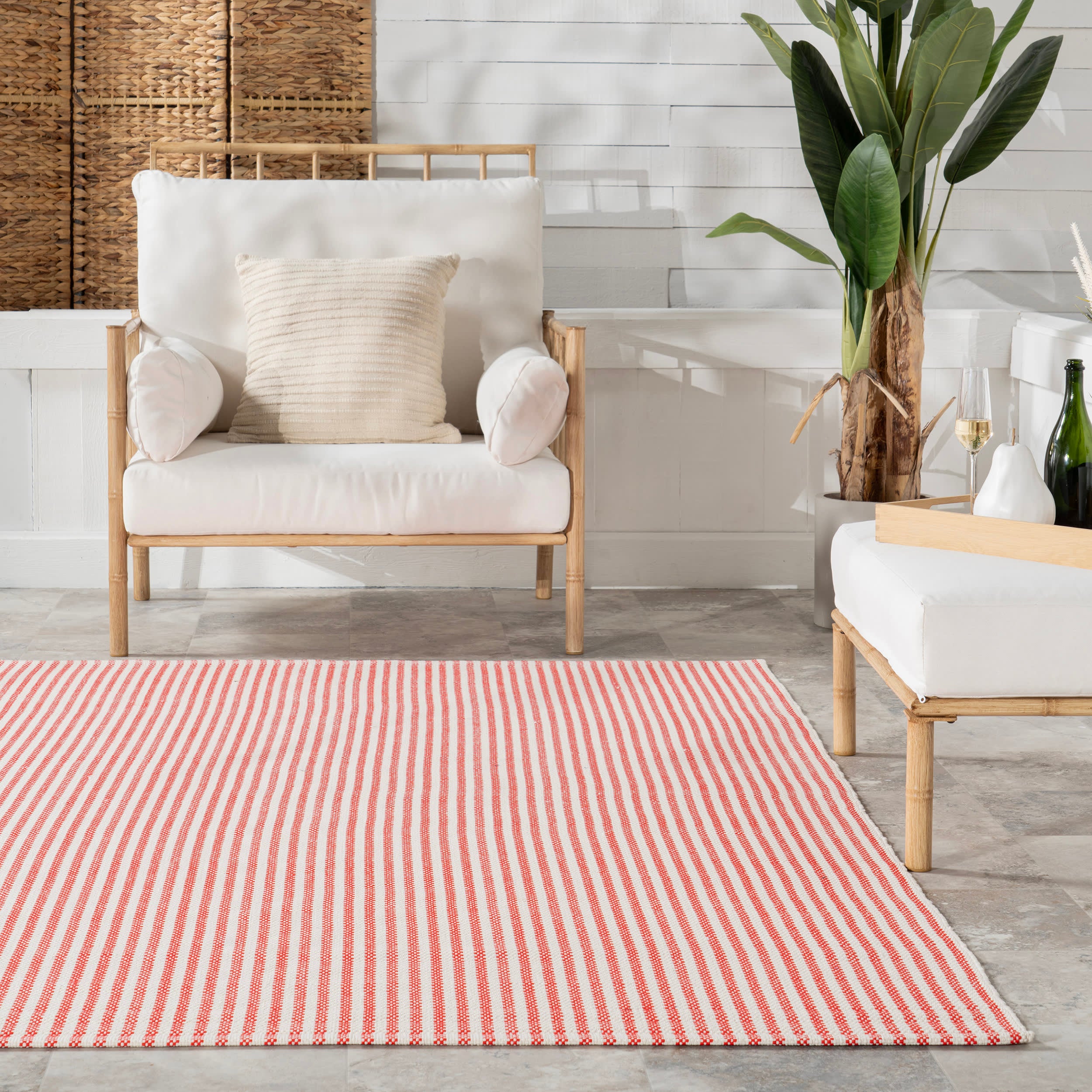 Pinstripe Handwoven Indoor/Outdoor Rug | Red - Image 4