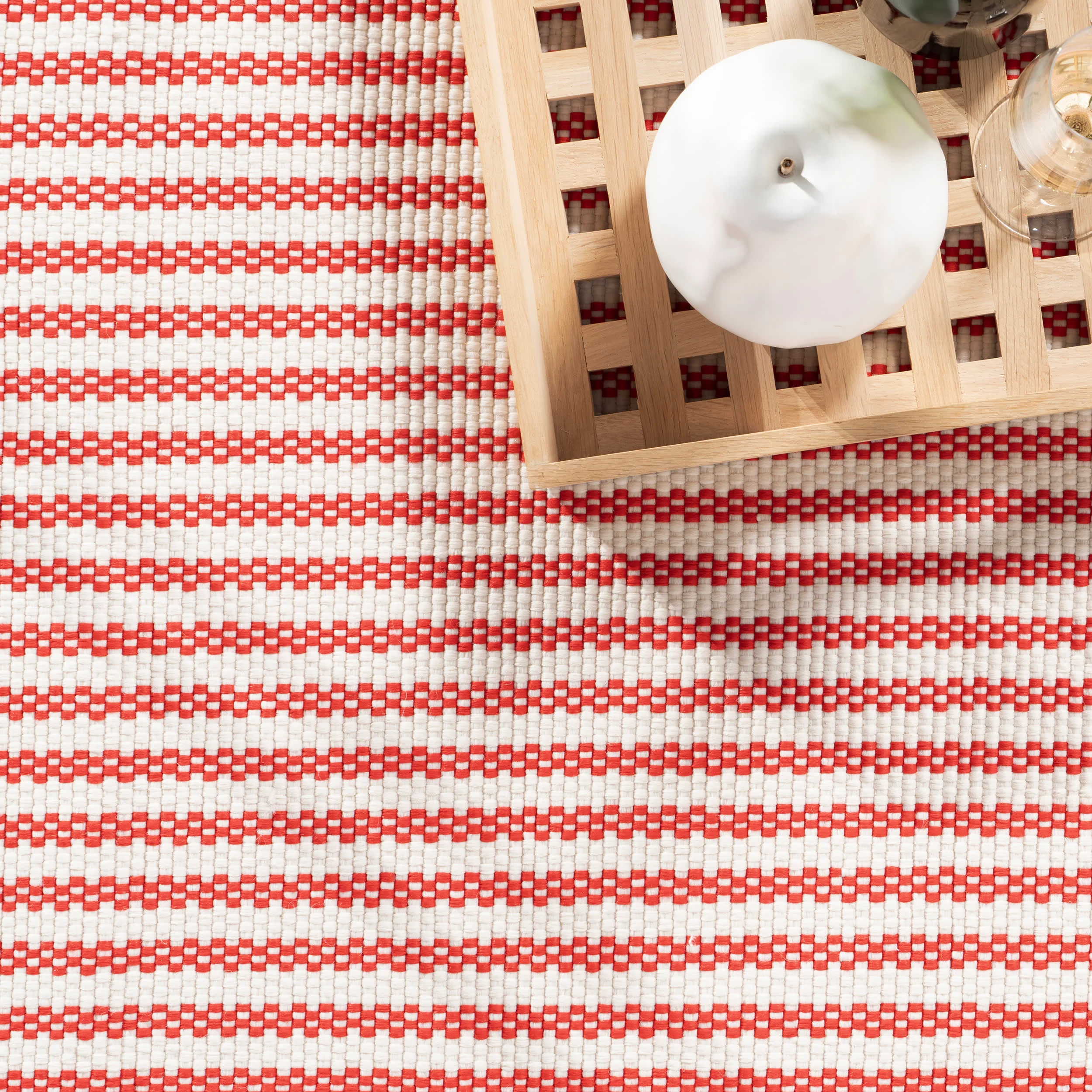 Pinstripe Handwoven Indoor/Outdoor Rug | Red - Image 7