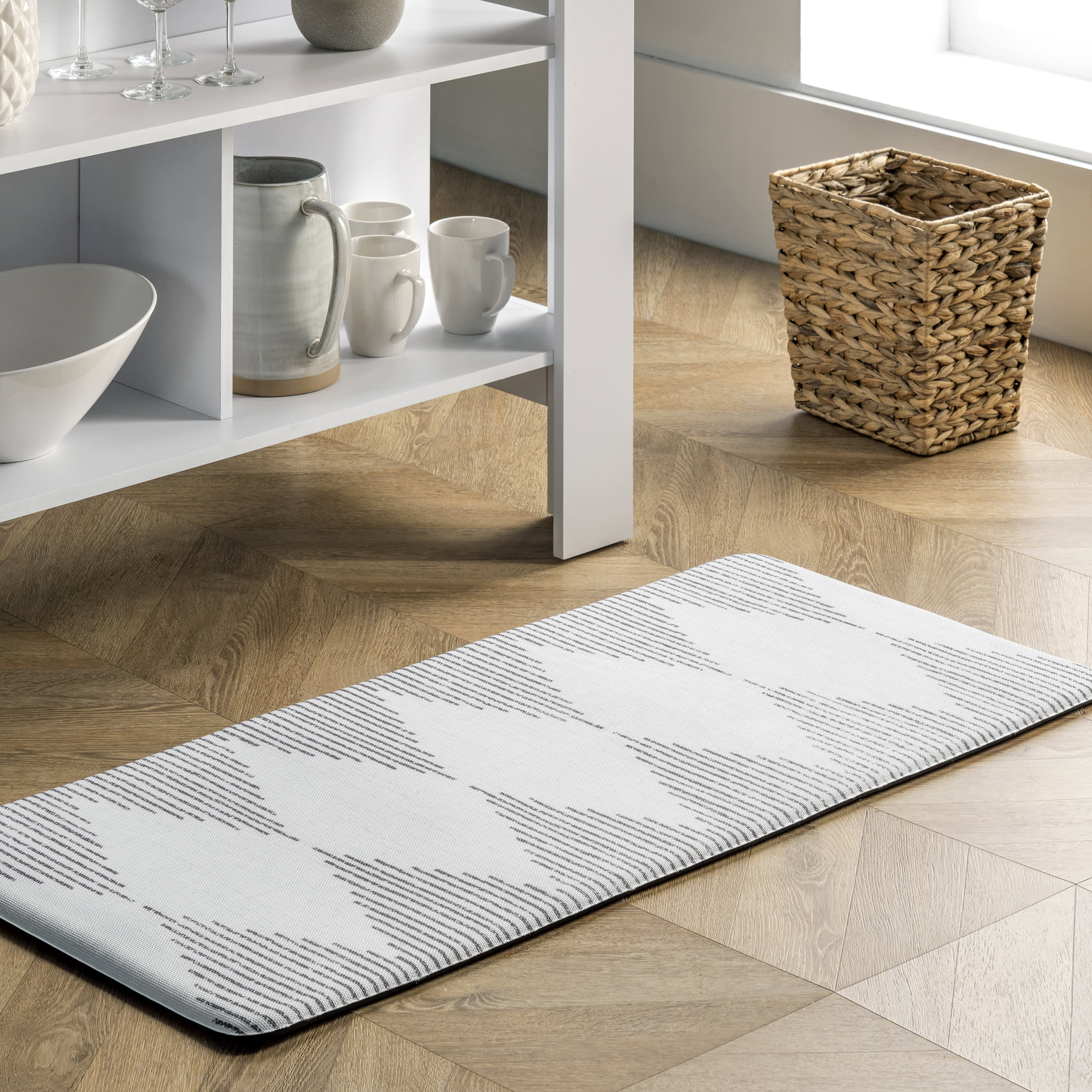 Pinstriped Diamonds Printed Anti-Fatigue Mat | Light Grey - Image 2