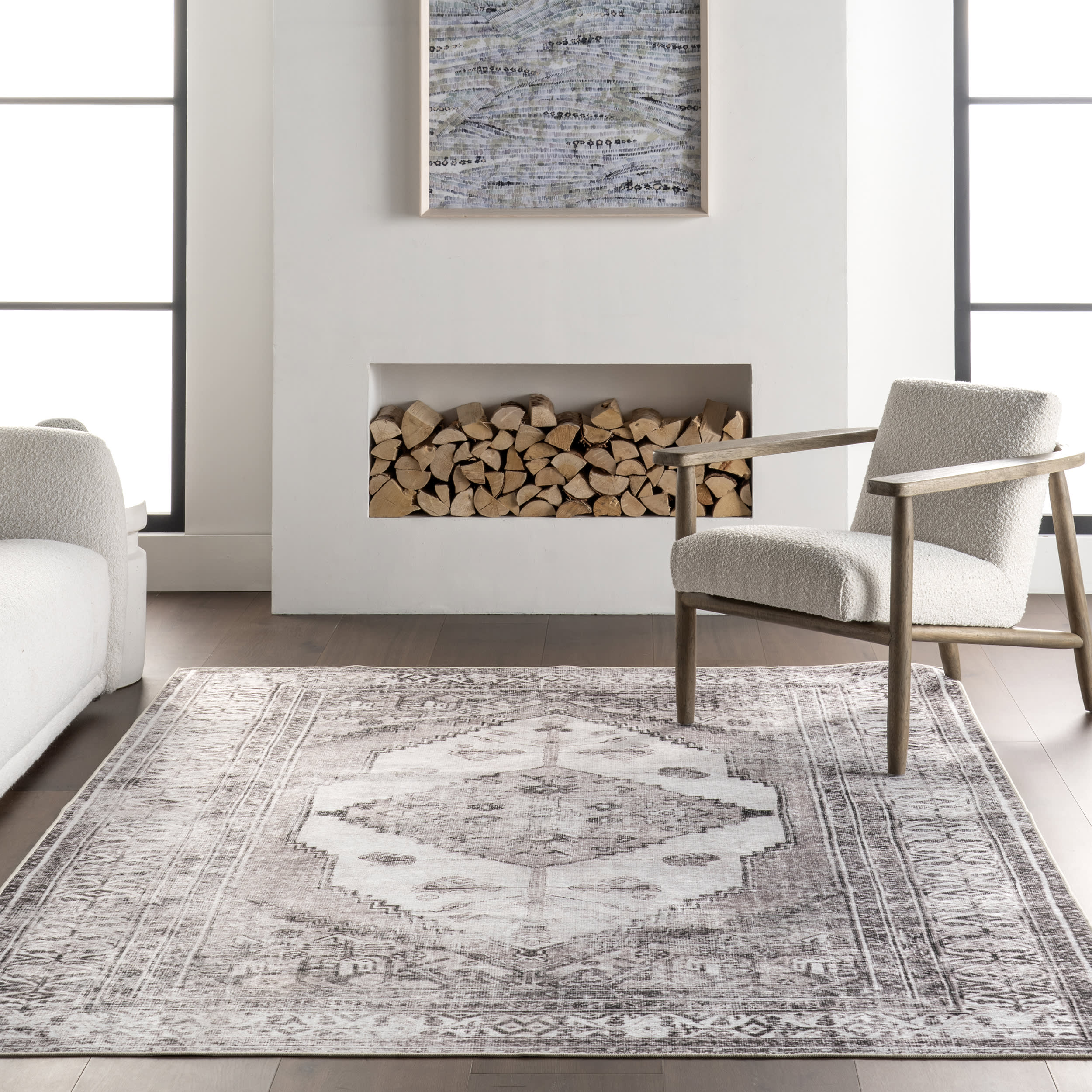 Plated Medallion Spill Proof Washable Rug | Light Grey - Image 5