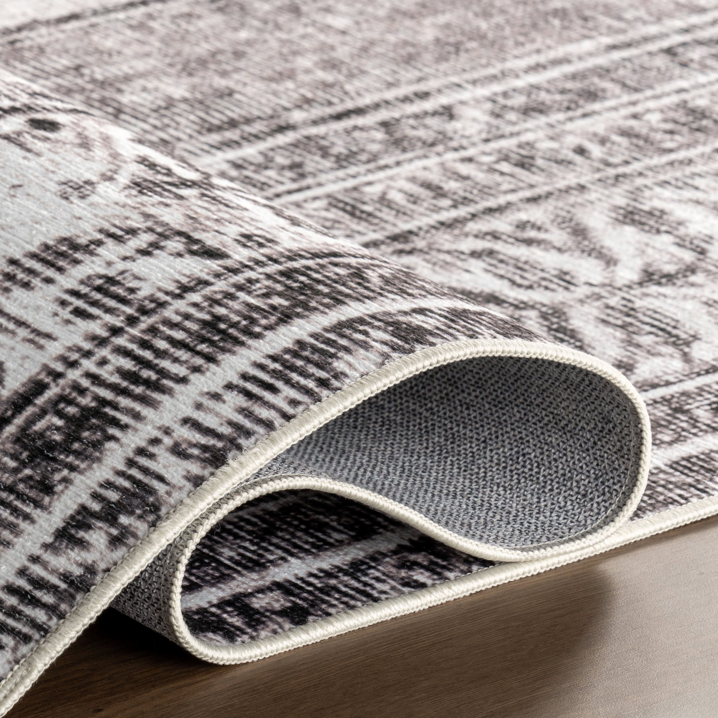 Plated Medallion Spill Proof Washable Rug | Light Grey - Image 9