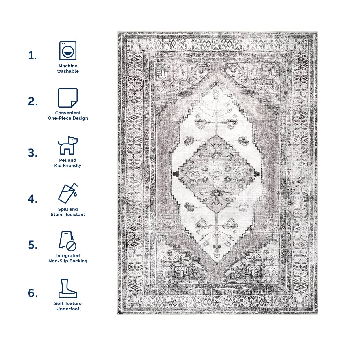 Plated Medallion Washable Rug | Light Grey - Image 6