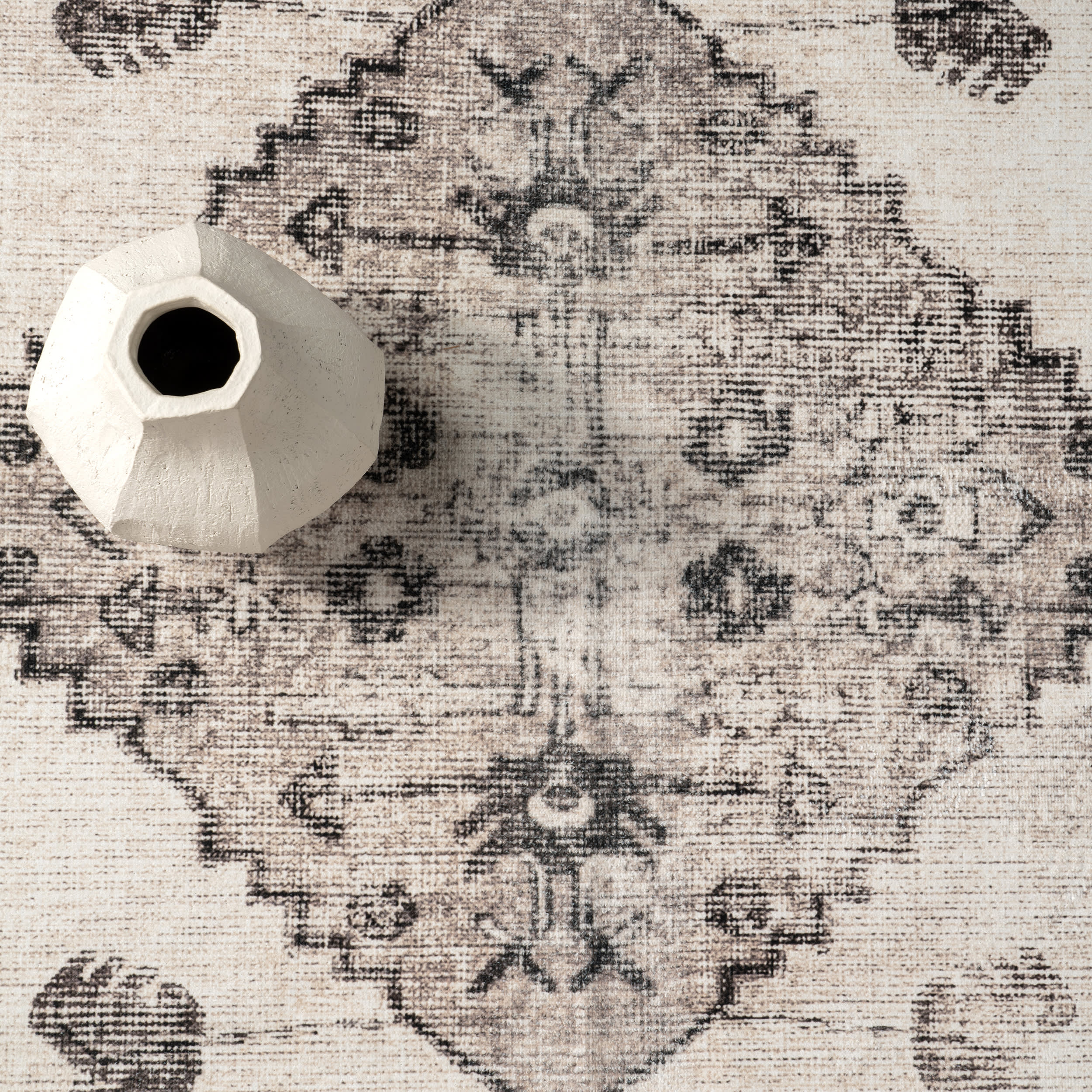 Plated Medallion Washable Rug | Light Grey - Image 8
