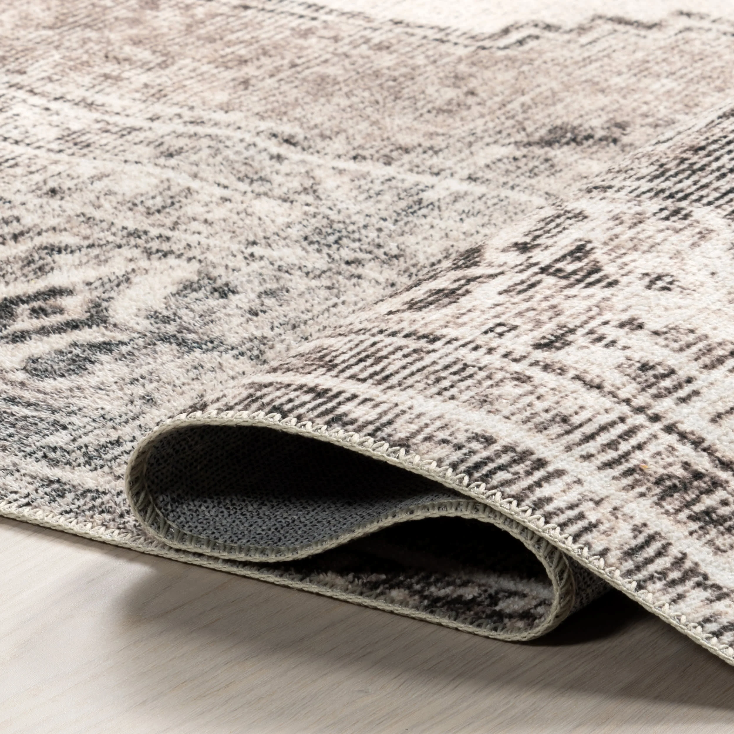 Plated Medallion Washable Rug | Light Grey - Image 9