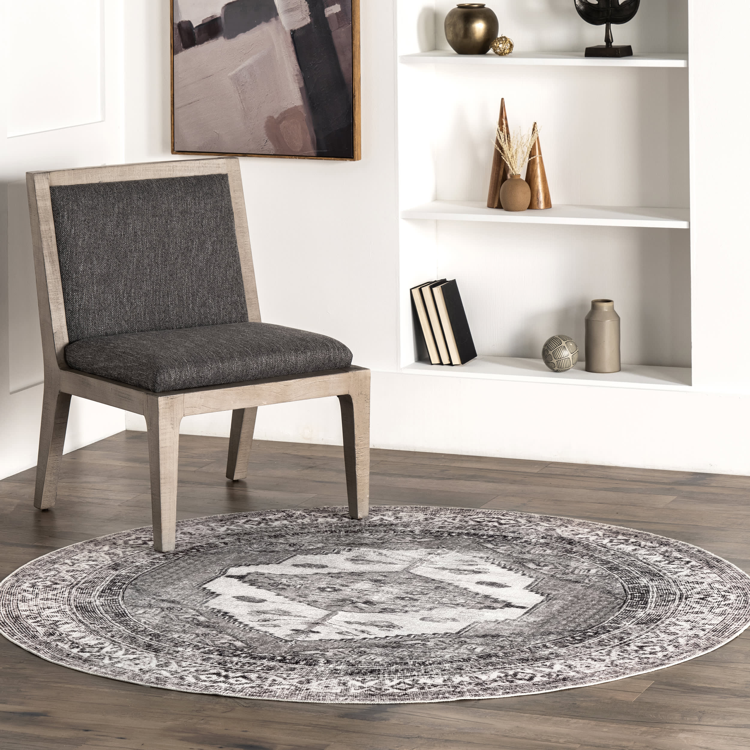 Plated Medallion Washable Rug | Light Grey - Image 2