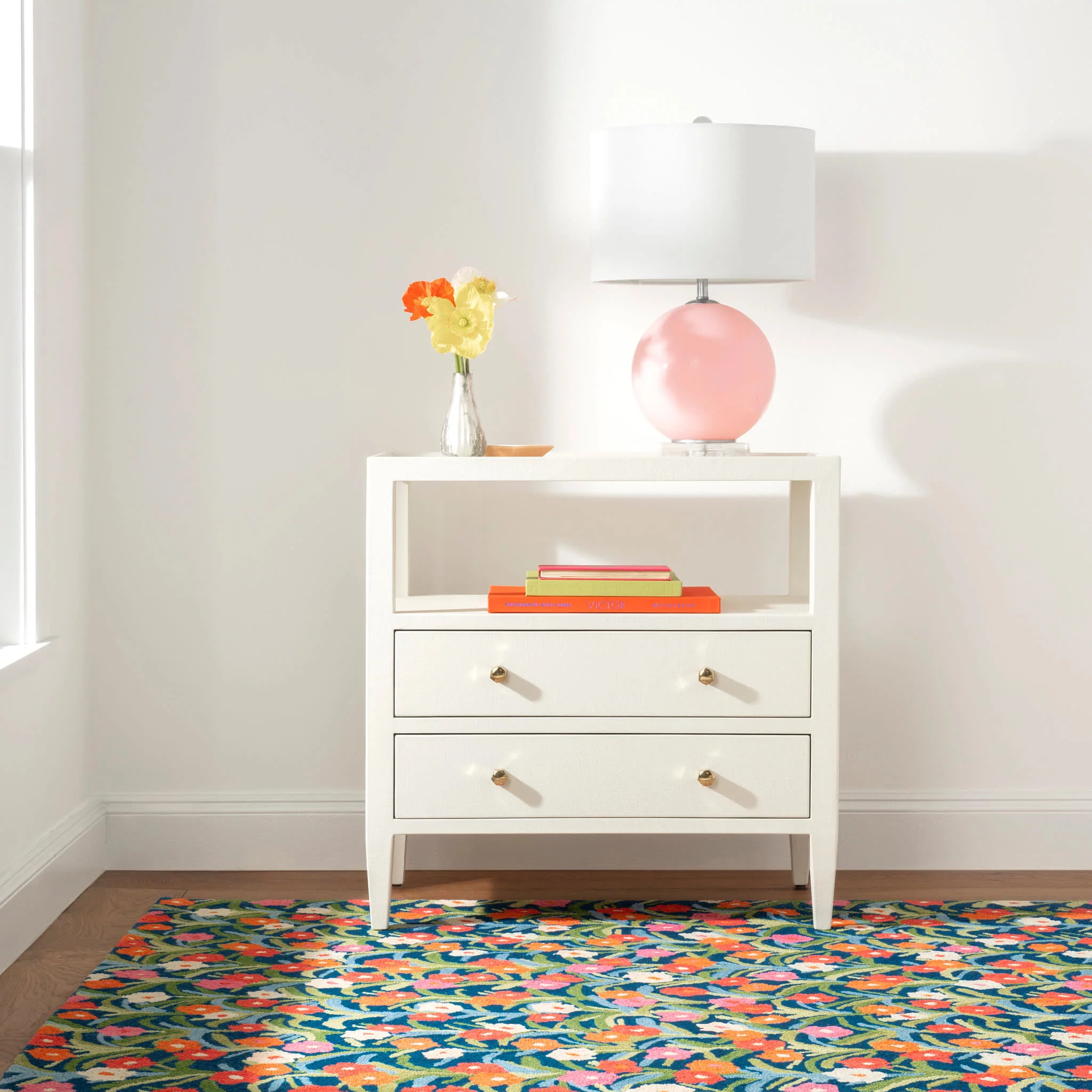 Playful Posies Hand Micro Hooked Wool Rug | Navy - Image 2