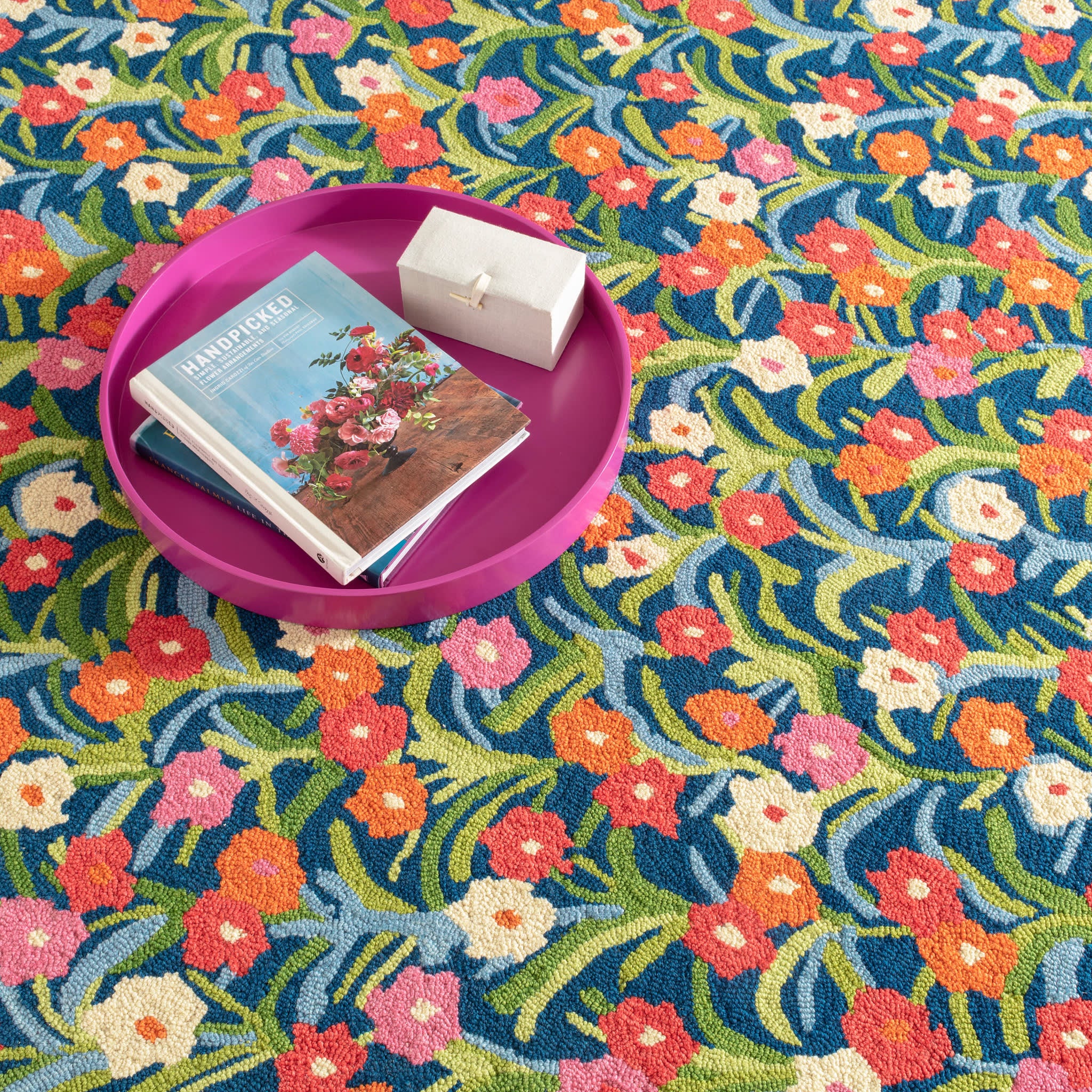 Playful Posies Hand Micro Hooked Wool Rug | Navy - Image 3