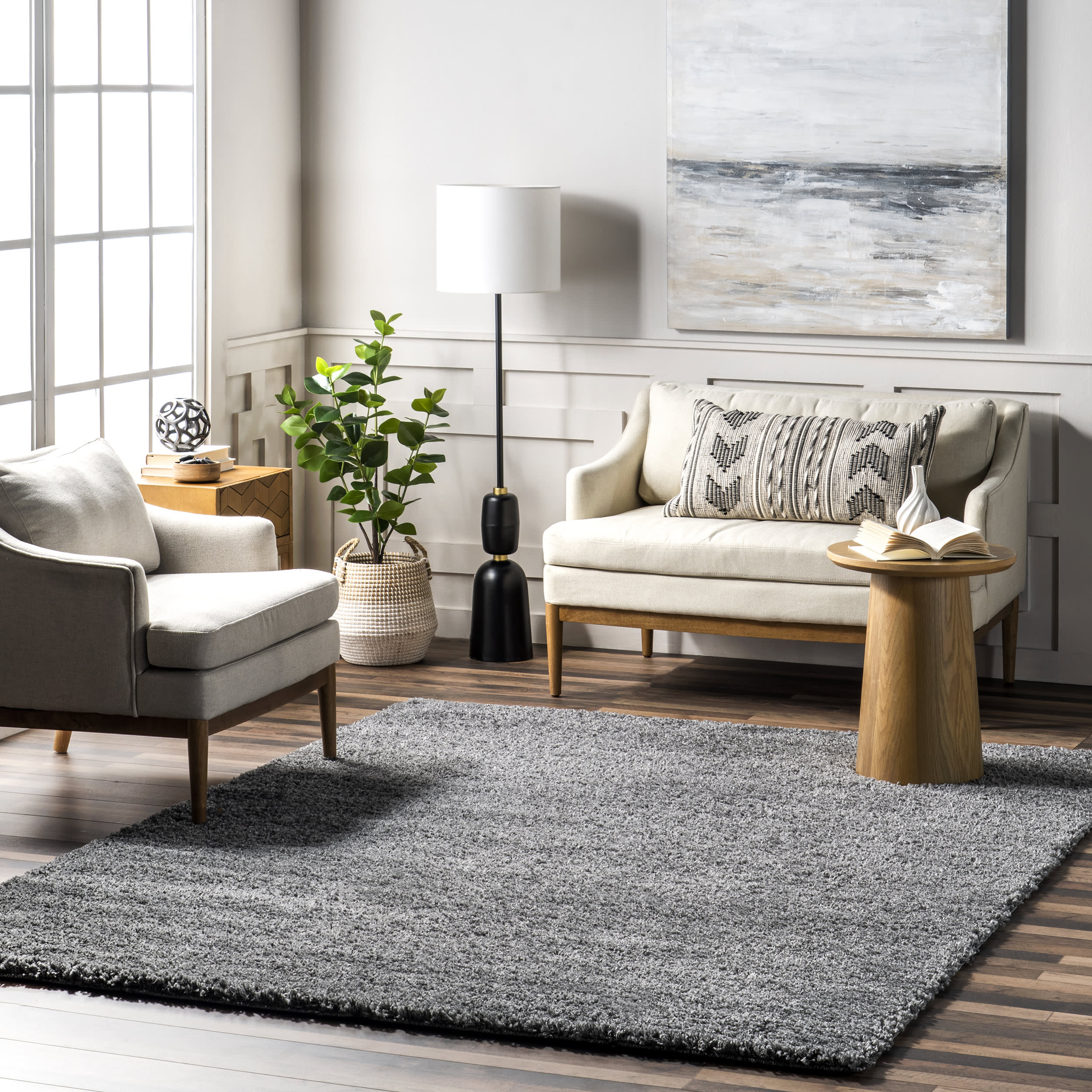 Plush Solid Shaggy Rug | Grey - Image 2