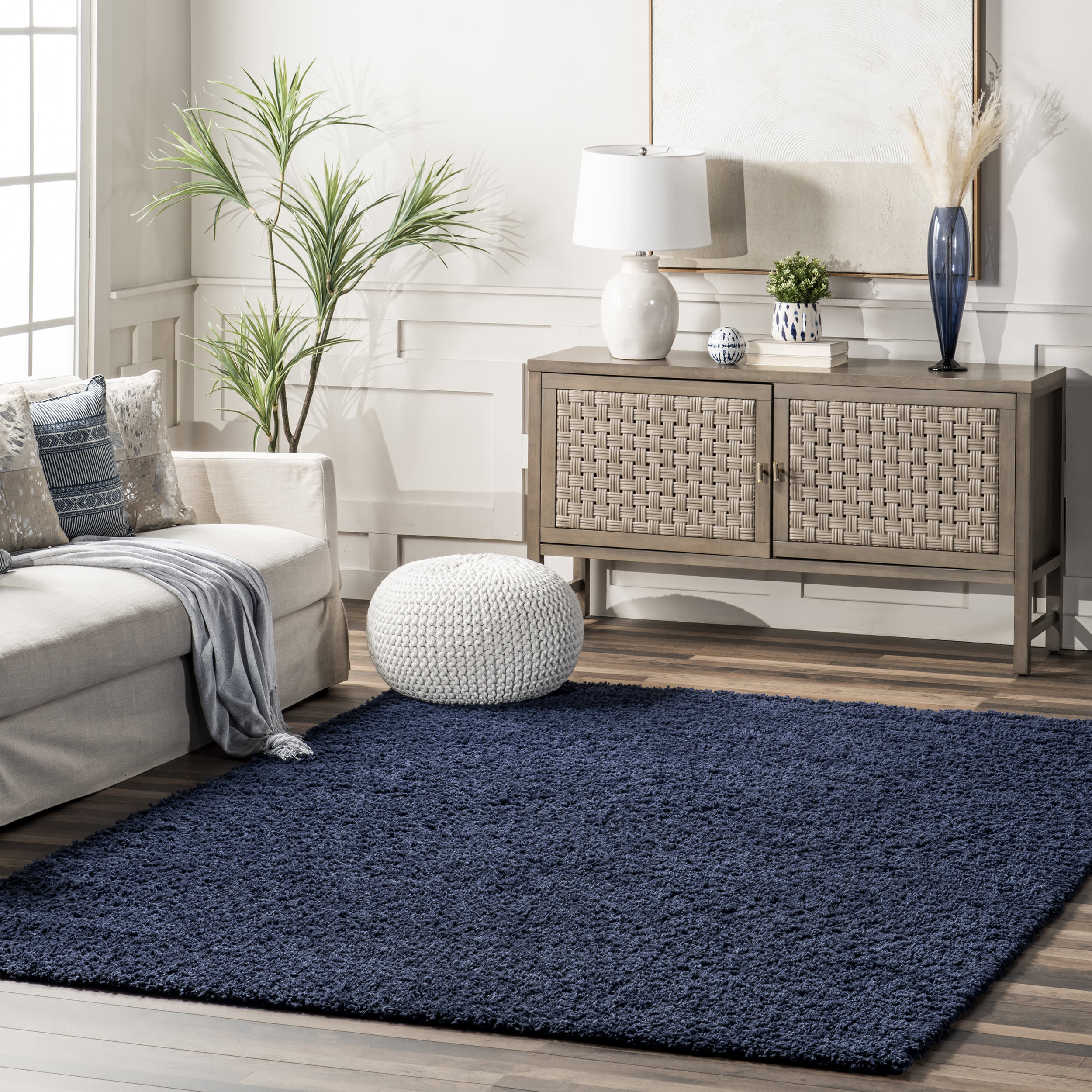 Plush Solid Shaggy Rug | Navy - Image 2