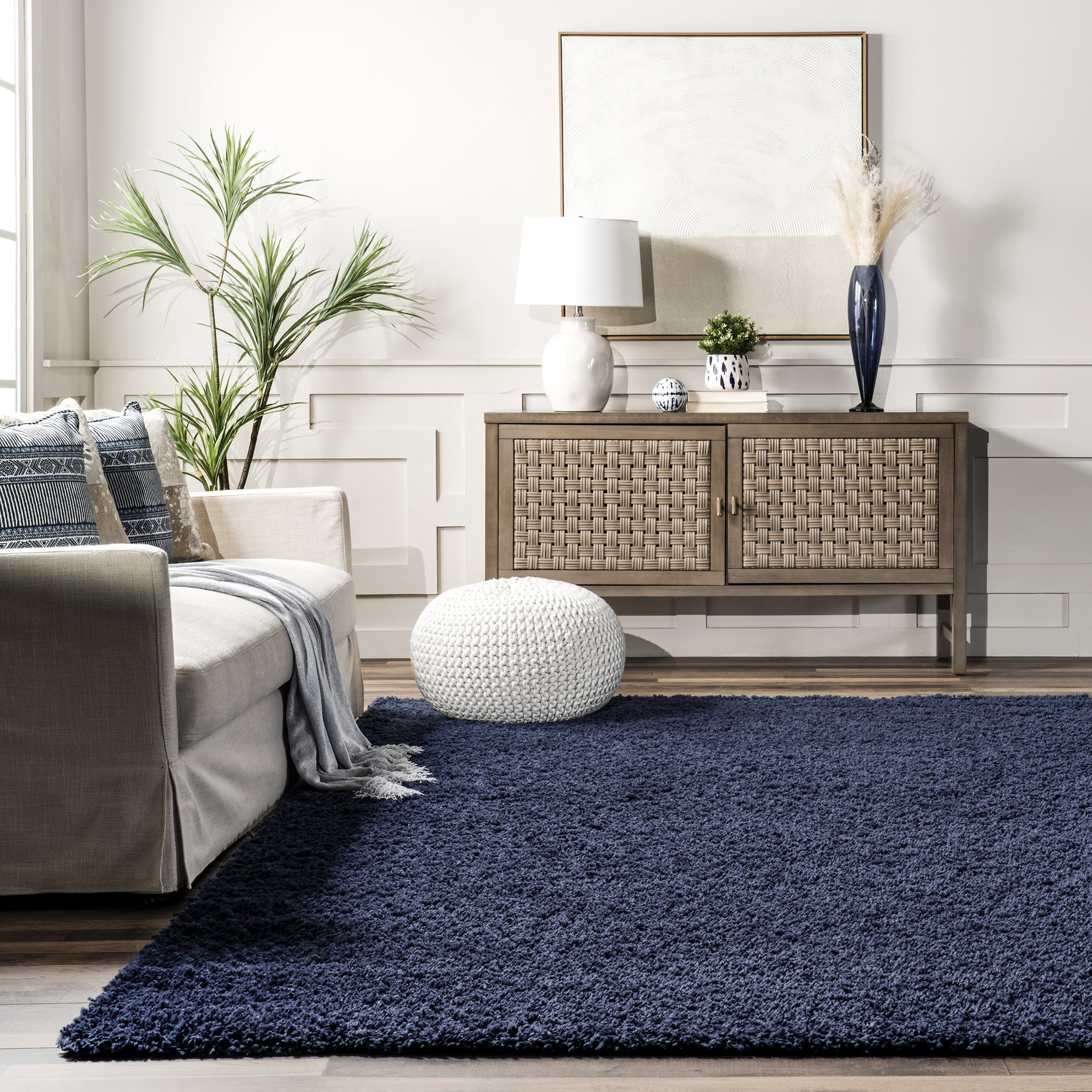 Plush Solid Shaggy Rug | Navy - Image 4