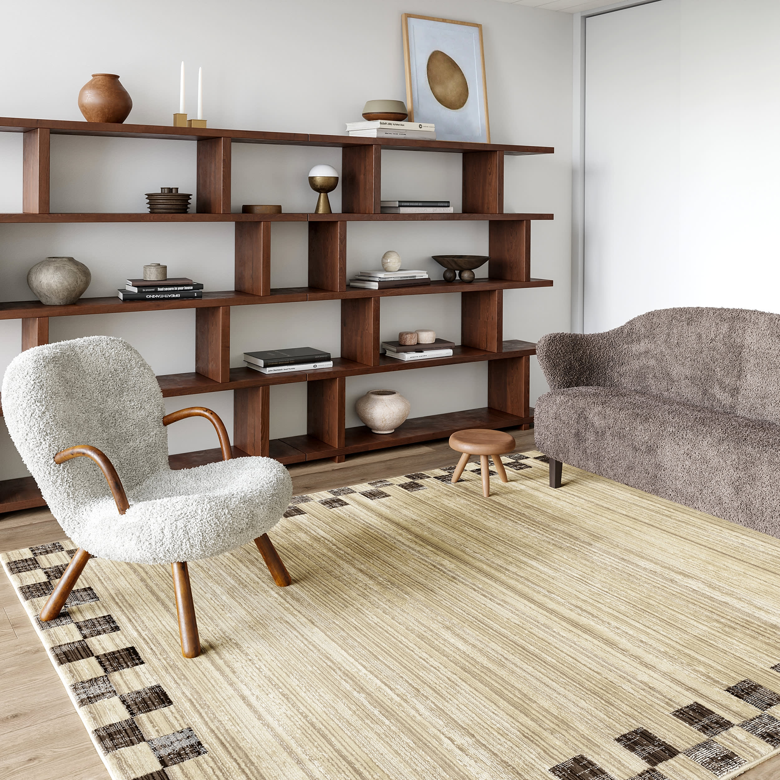 Pompeii Checked Border Rug | Brown - Image 2