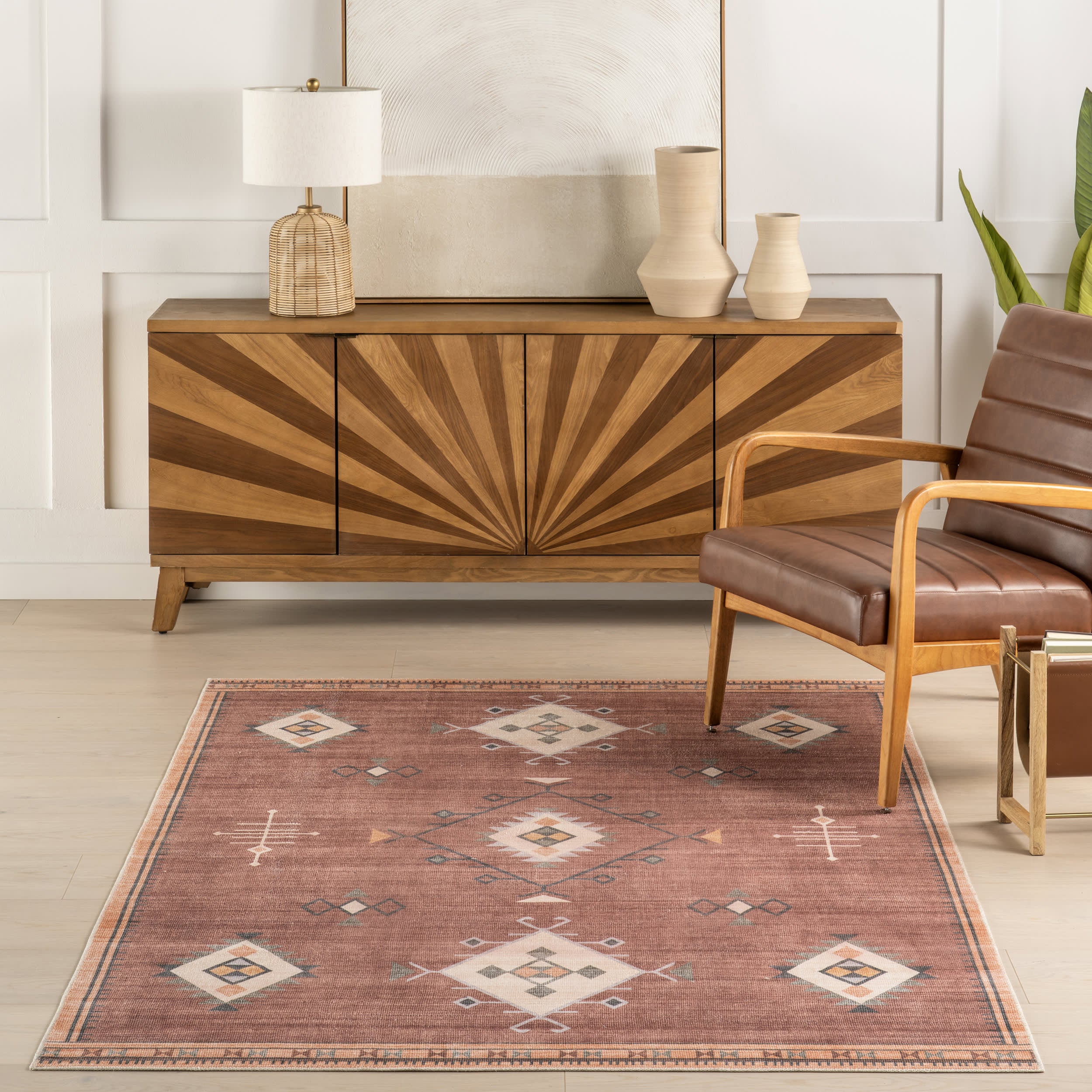 Poppy Persian Spill Proof Washable Rug | Brick - Image 5
