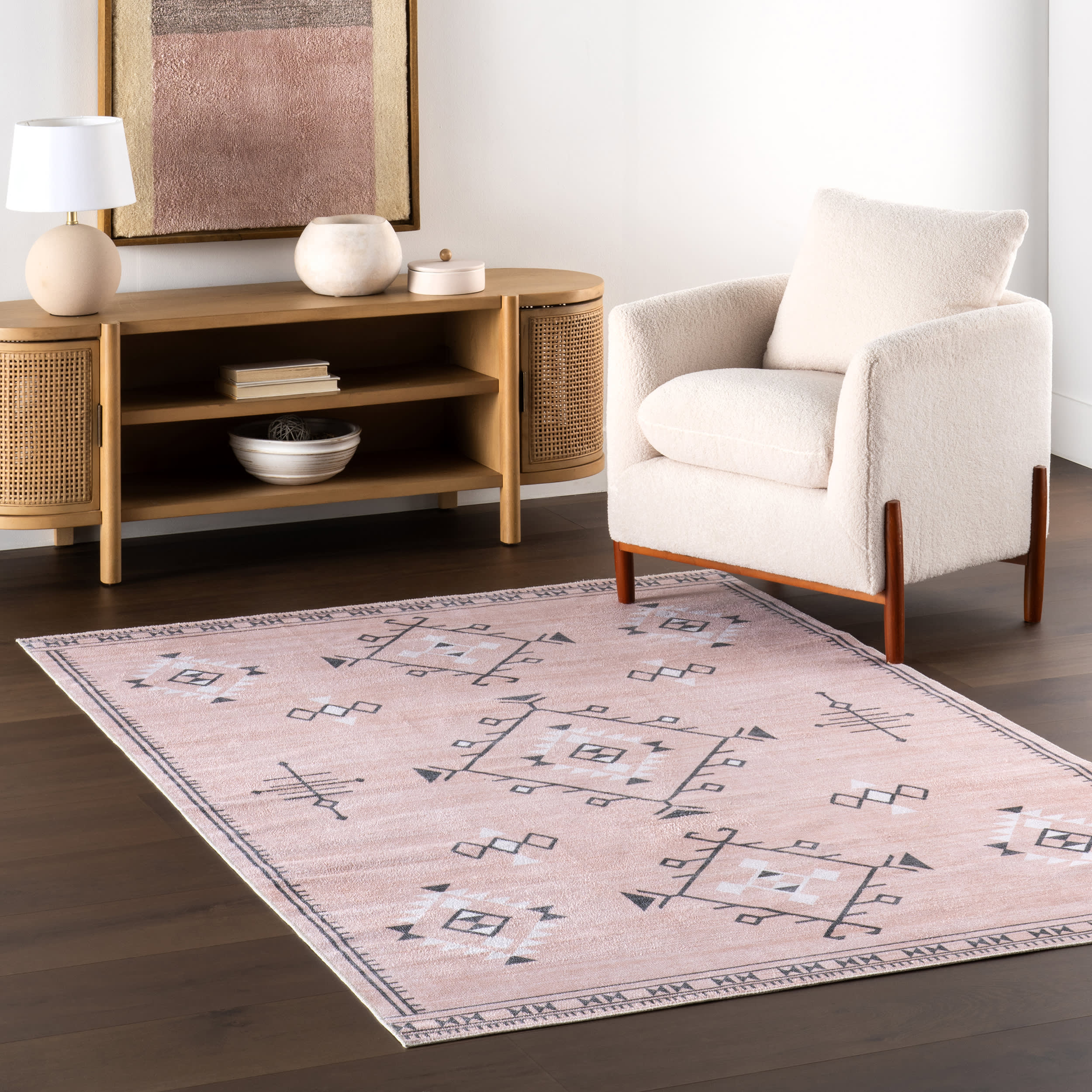 Poppy Persian Spill Proof Washable Rug | Peach - Image 2