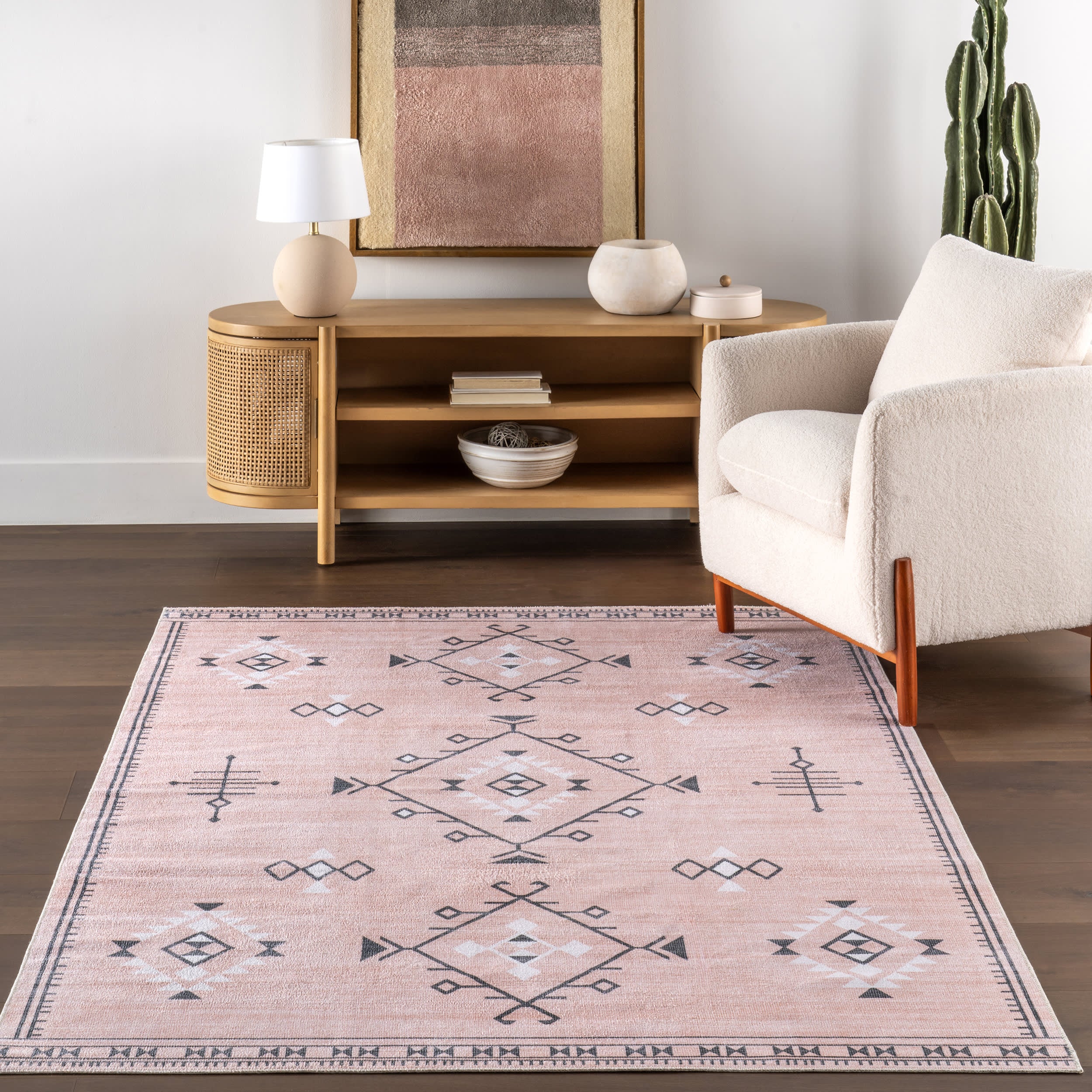 Poppy Persian Spill Proof Washable Rug | Peach - Image 5