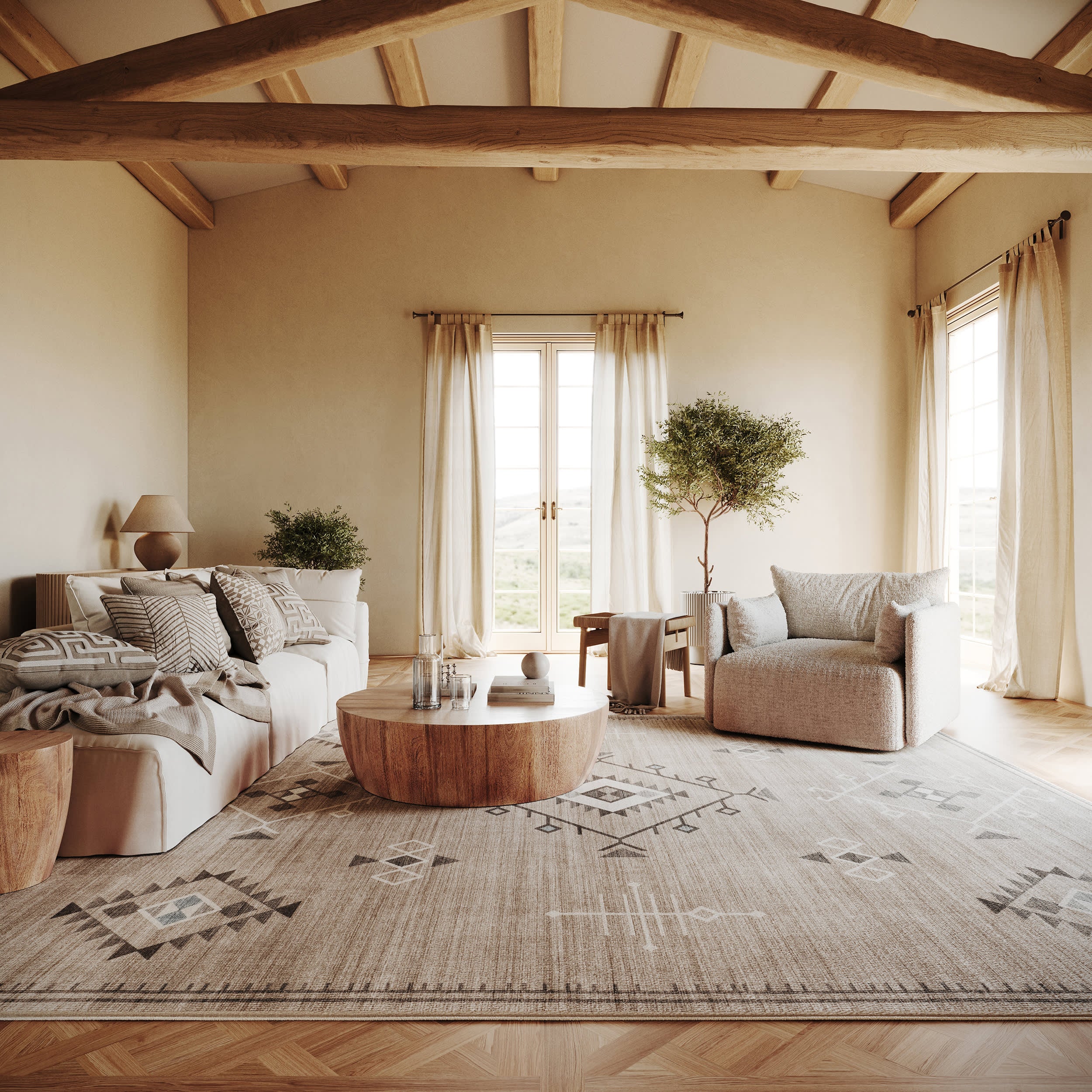 Poppy Persian Spill Proof Washable Rug | Taupe - Image 2