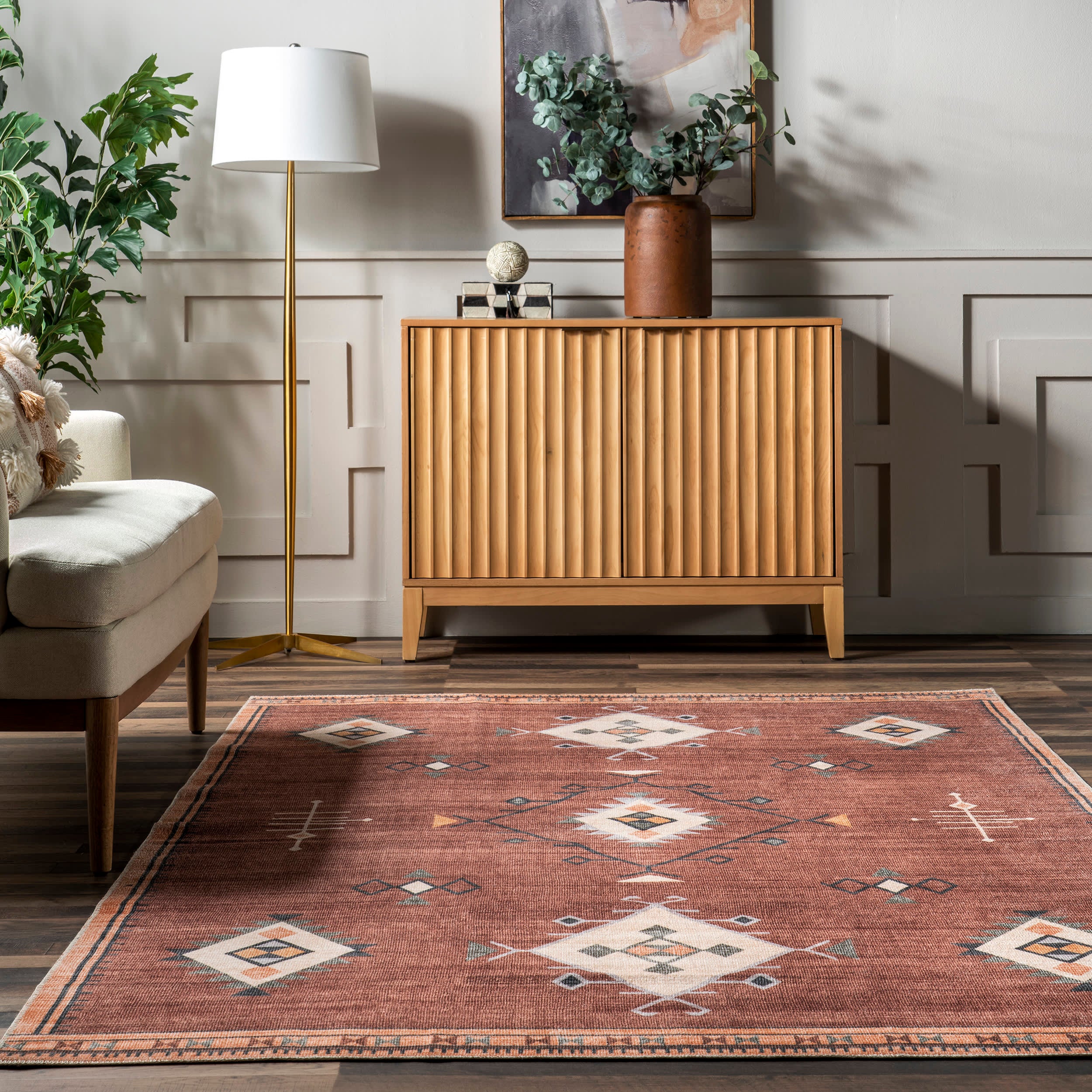 Poppy Persian Washable Rug | Brick - Image 4
