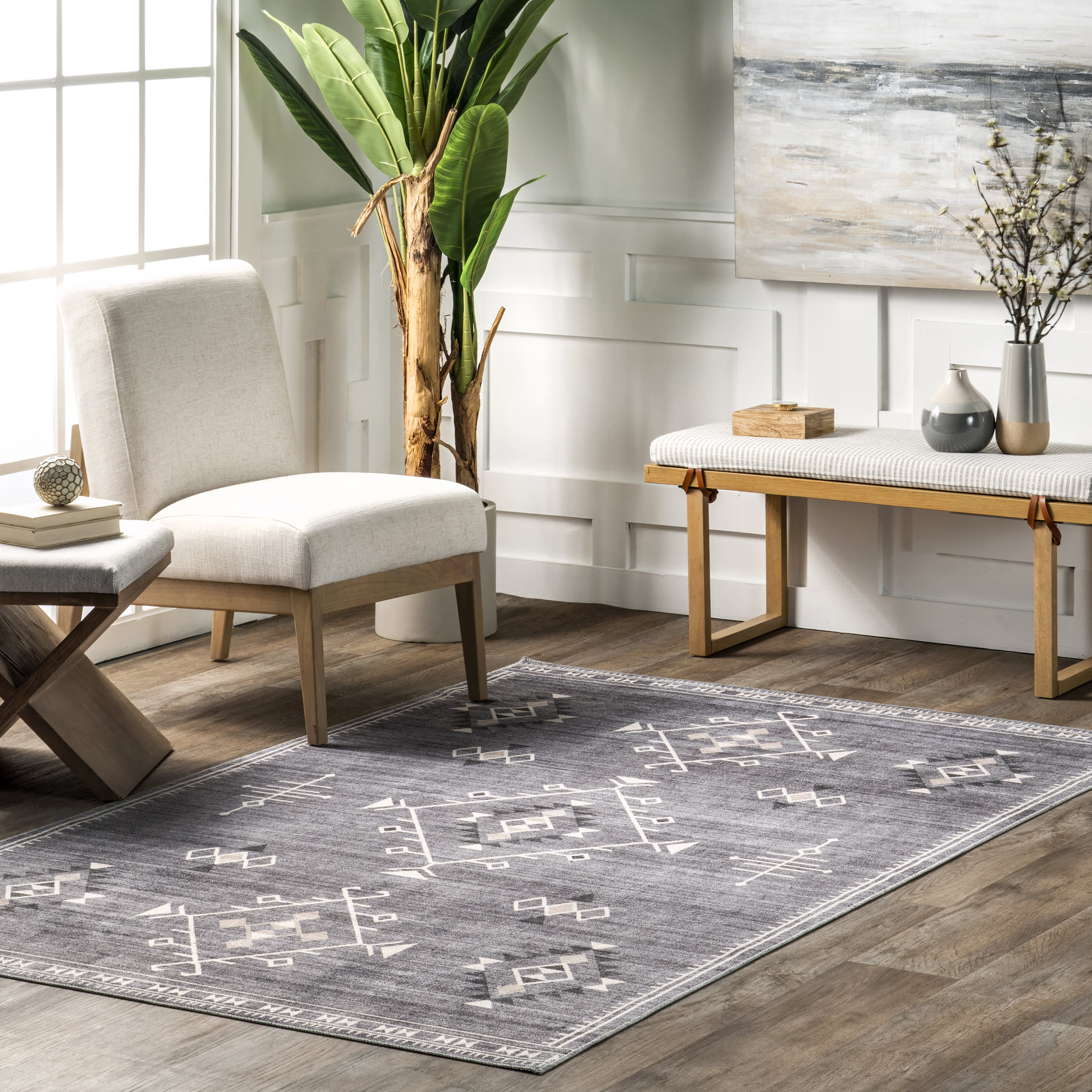 Poppy Persian Washable Rug | Grey - Image 2