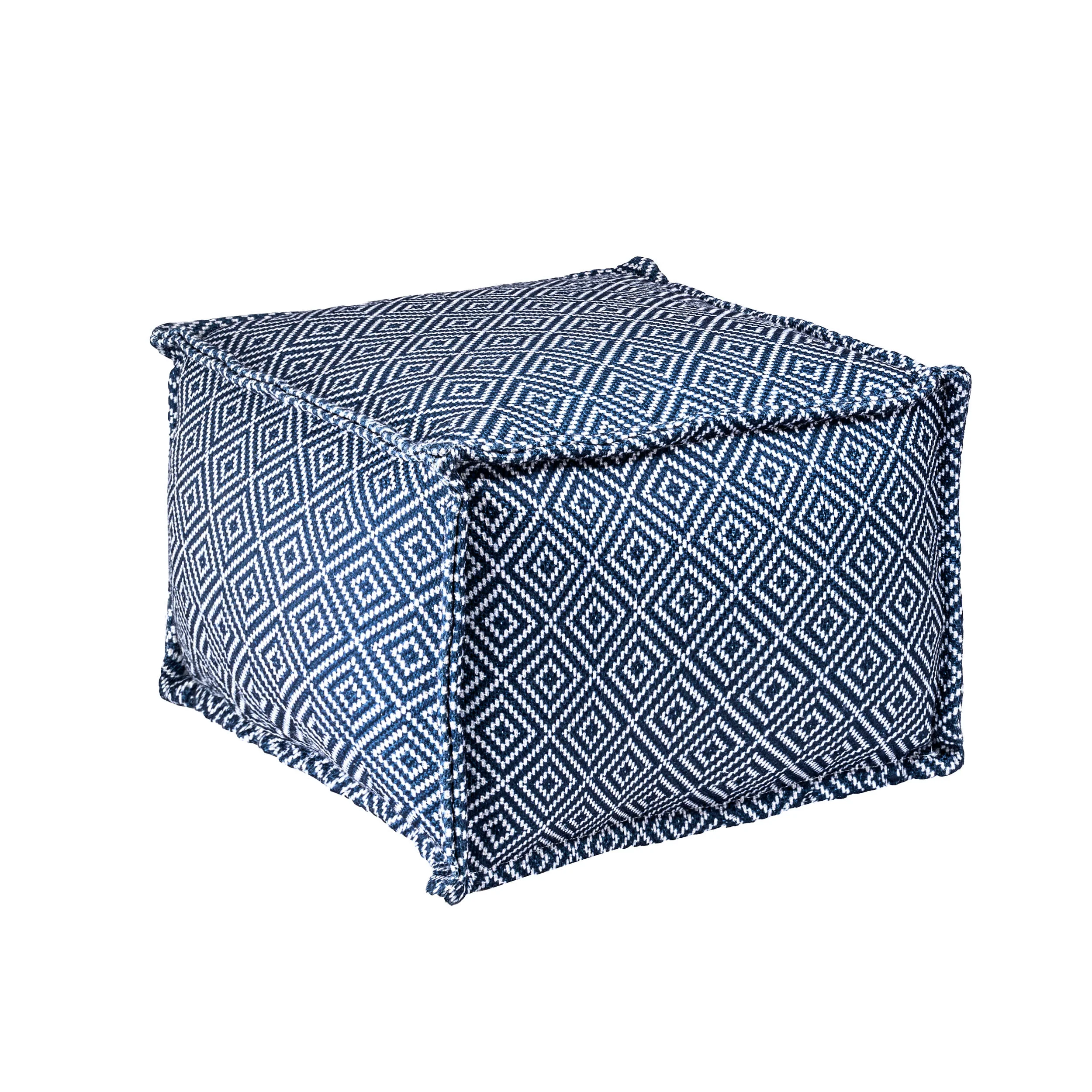 Printed Aztec Indoor/Outdoor Pouf | Blue - Image 3