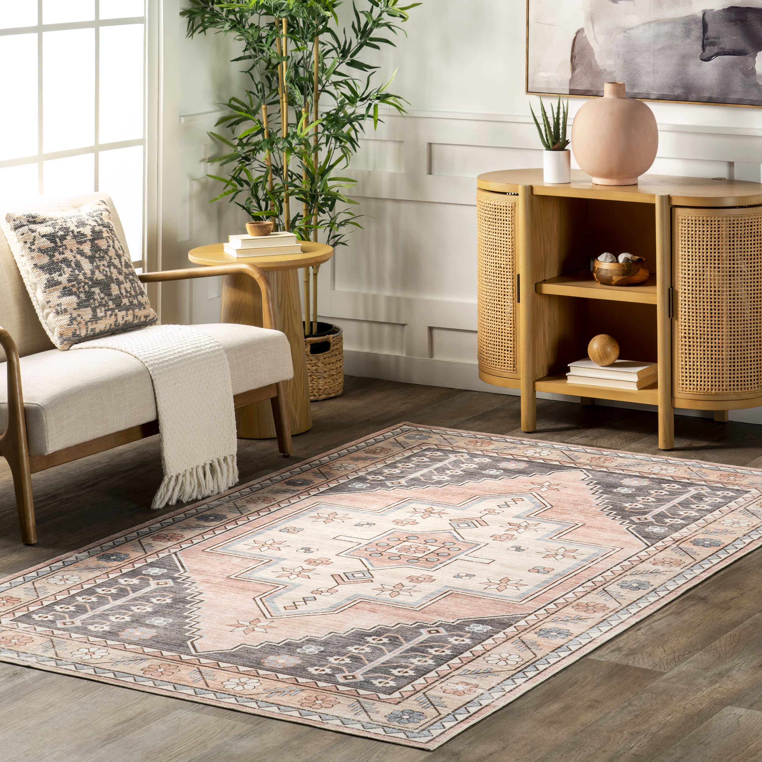 Priscilla Washable Faded Rug | Blush - Image 2