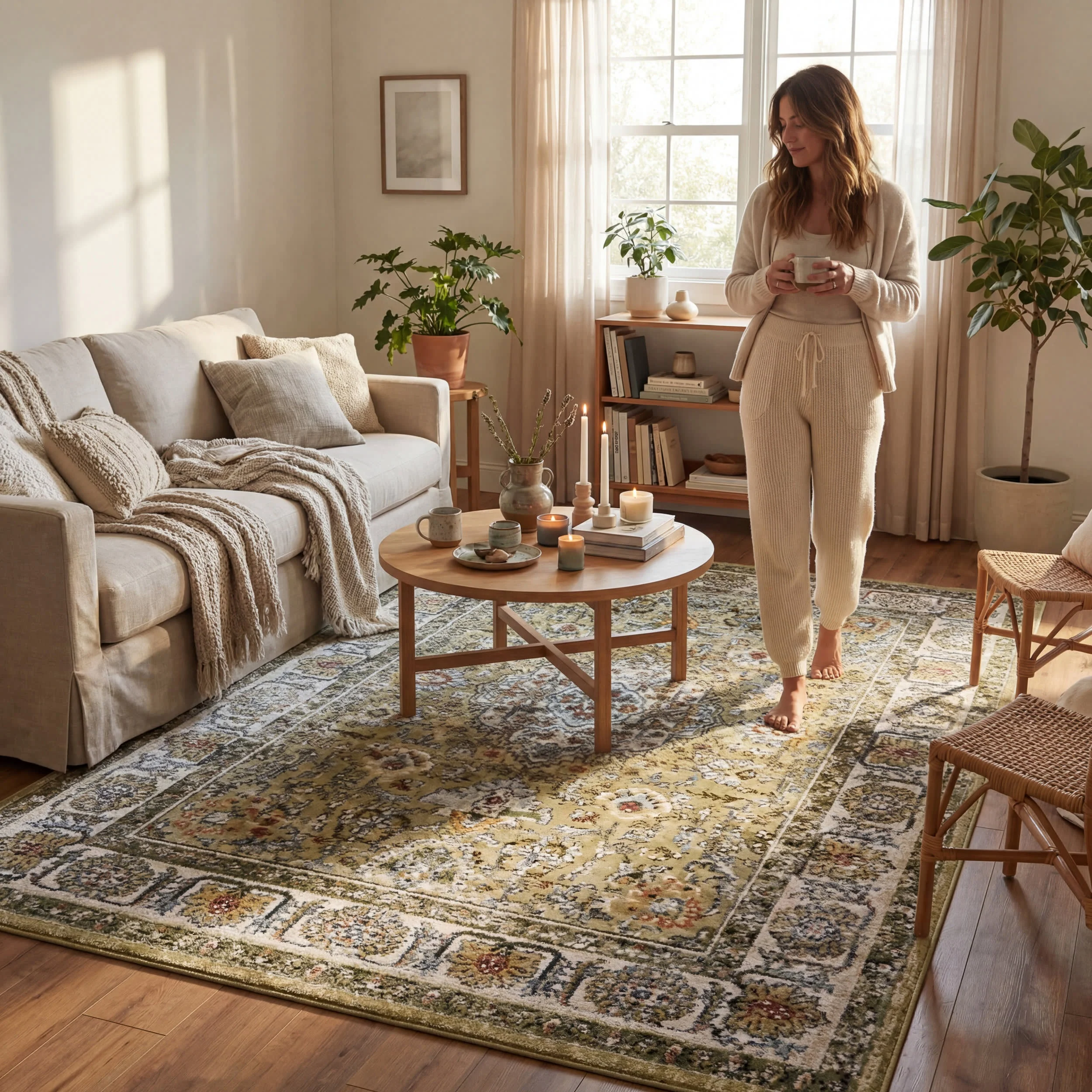 Priyanka Washable Persian Rug | Green - Image 9