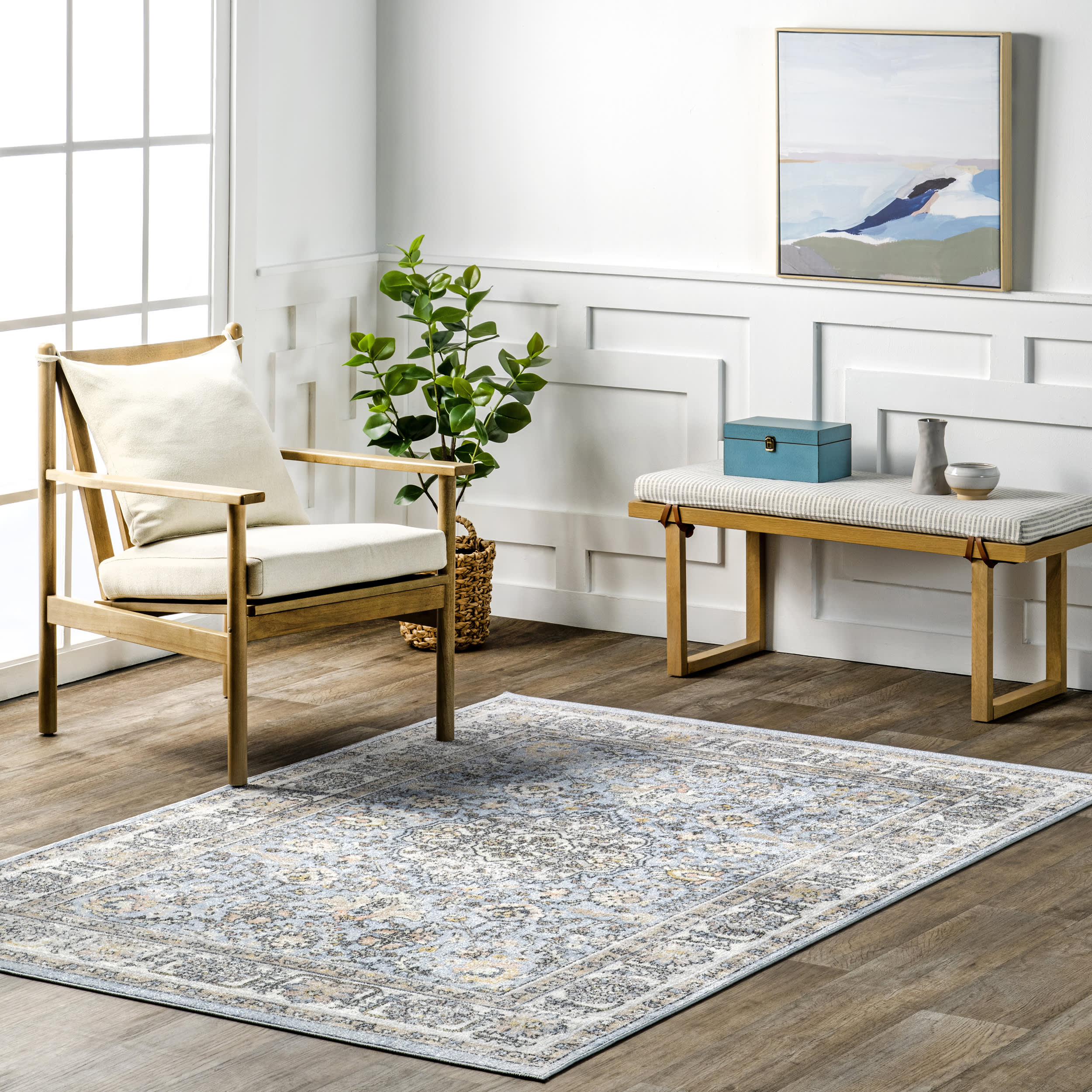 Priyanka Washable Persian Rug | Light Blue - Image 2