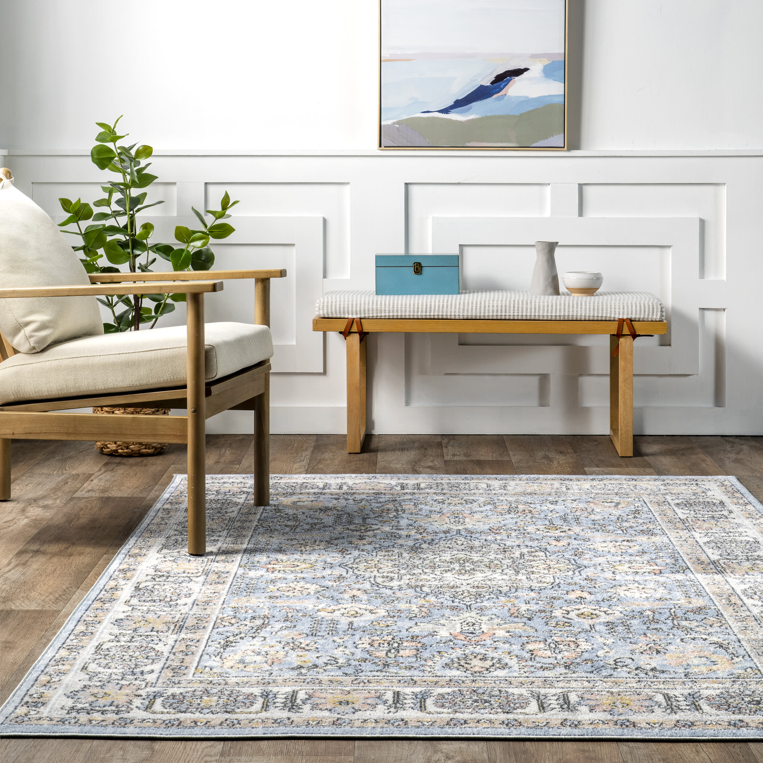 Priyanka Washable Persian Rug | Light Blue - Image 4