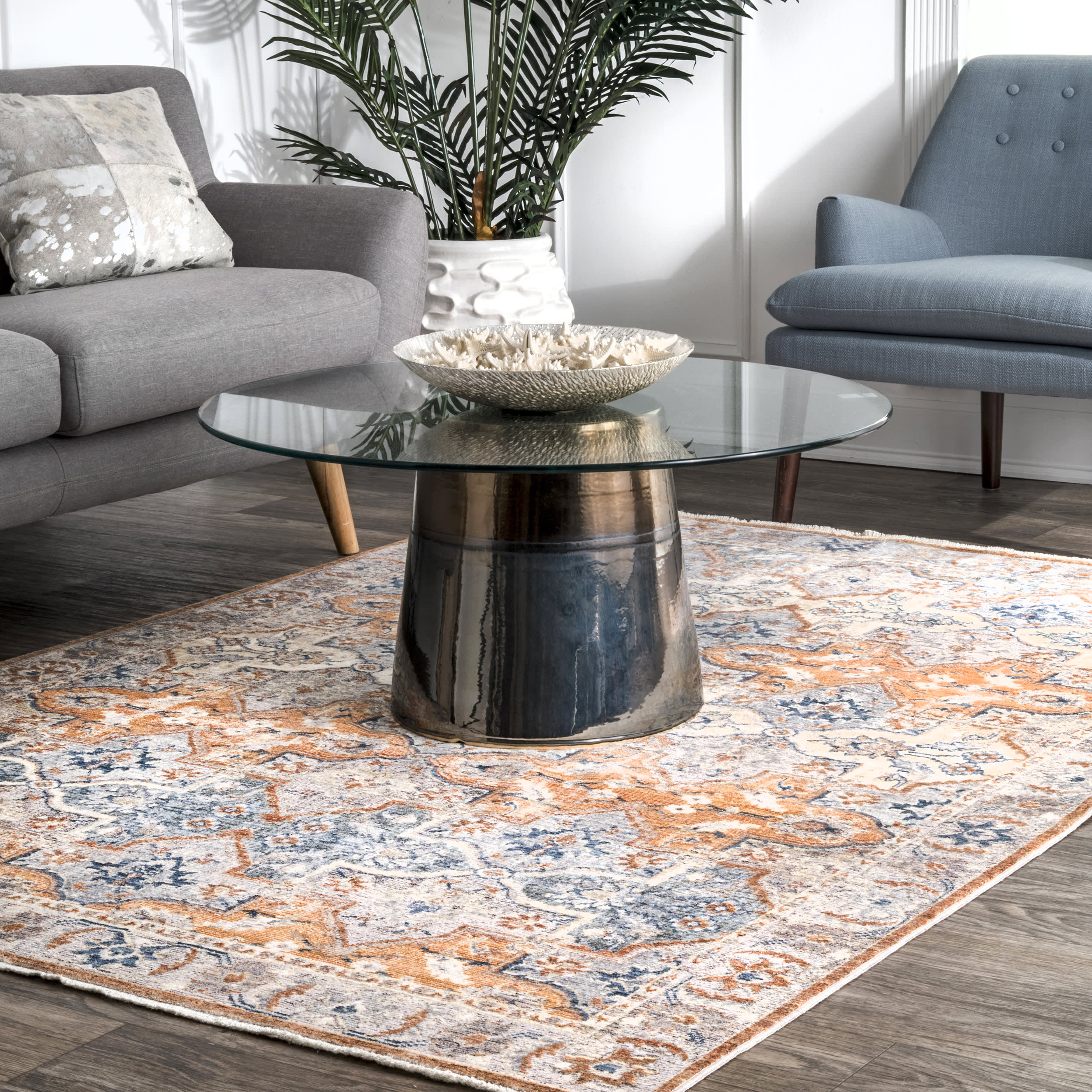 Quatrefloral Tribal Fringe Rug | Orange - Image 2