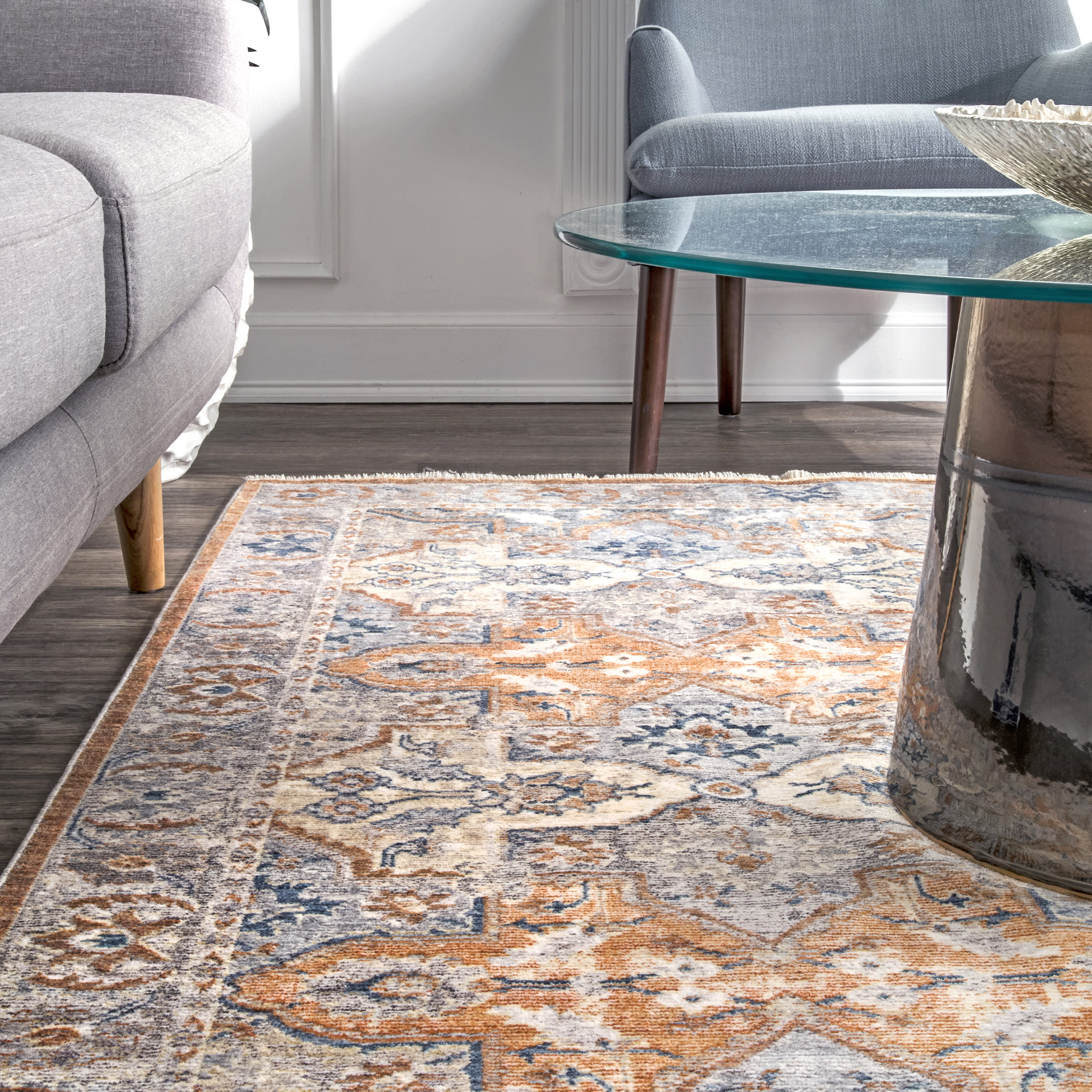 Quatrefloral Tribal Fringe Rug | Orange - Image 4