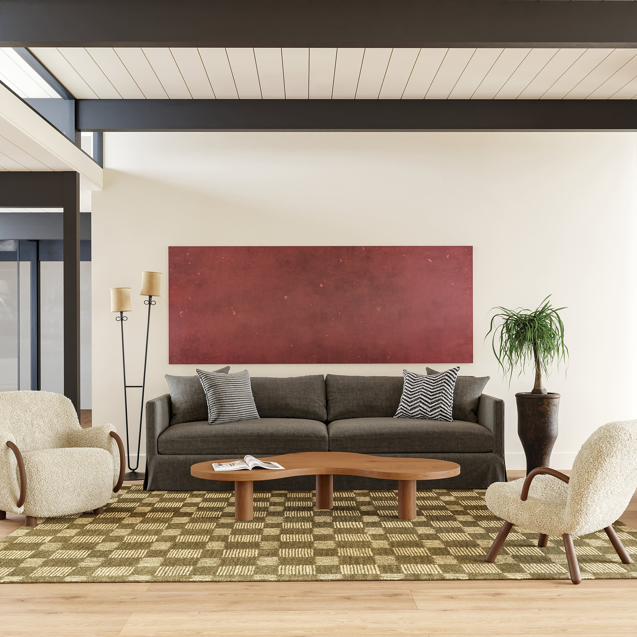 Quince Checked Wool Rug | Olive - Image 2