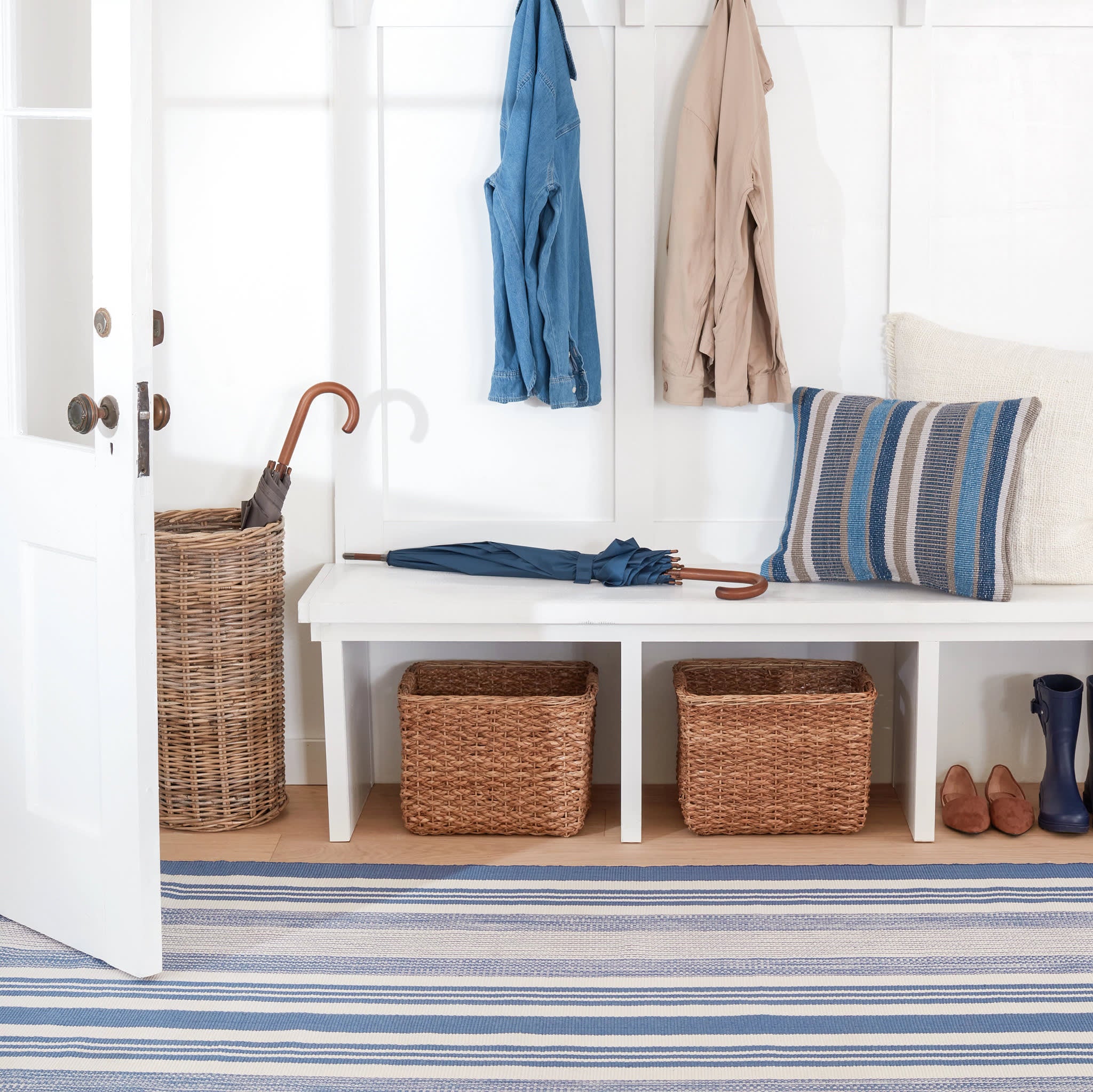 Quincy Stripe Handwoven Indoor/Outdoor Rug | Denim - Image 2
