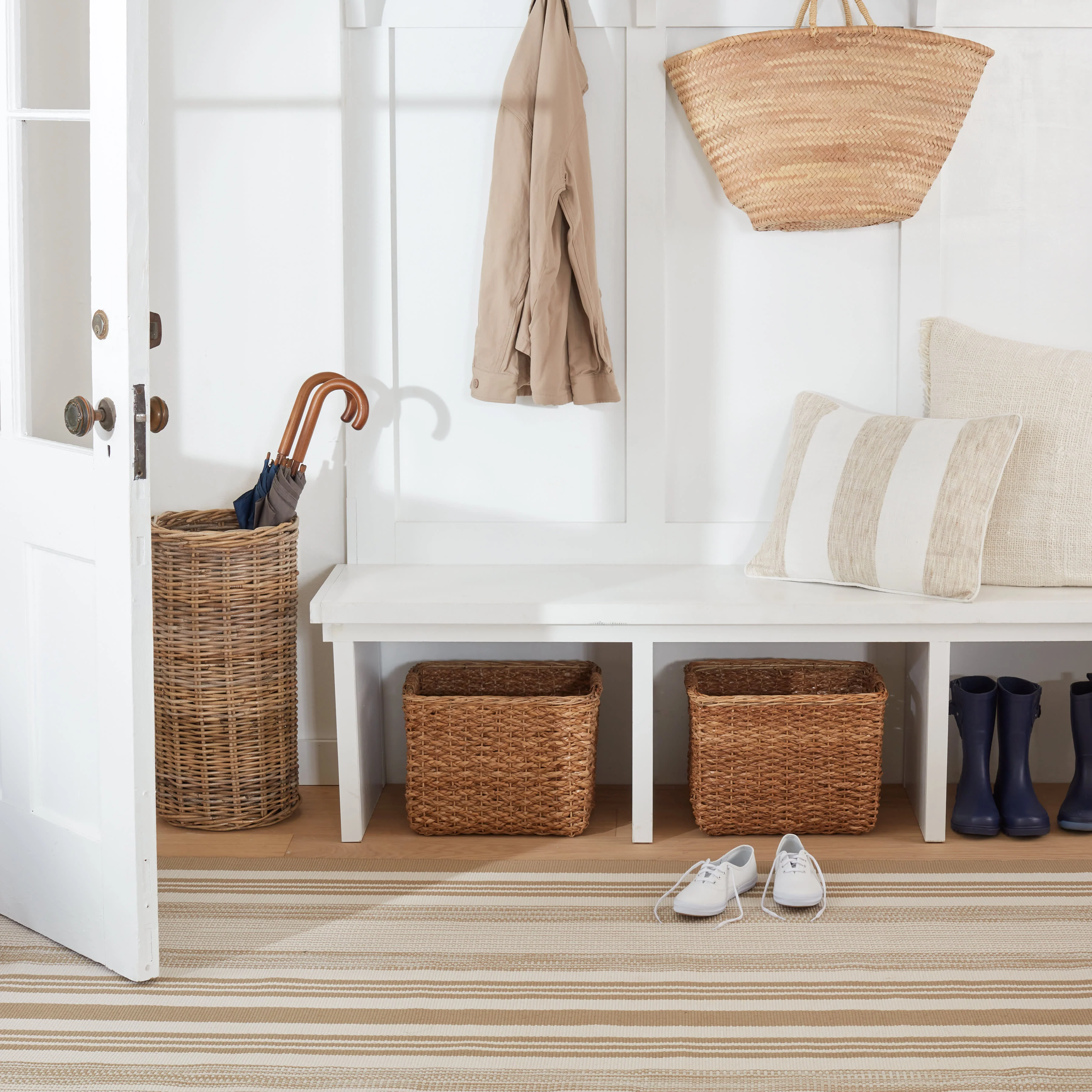 Quincy Stripe Handwoven Indoor/Outdoor Rug | Khaki - Image 2