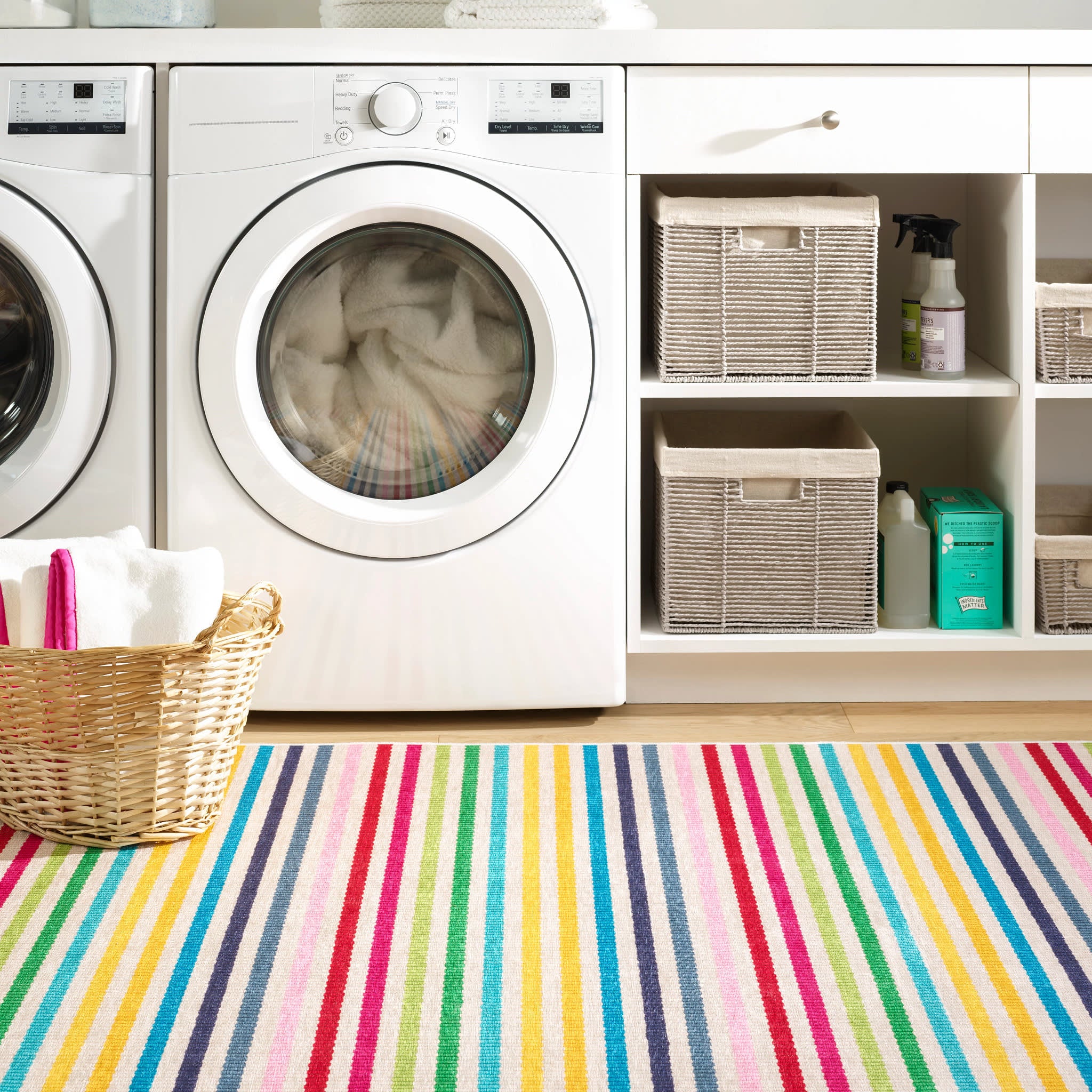 Rainbow Stripe Machine Washable Rug | Multi - Image 3