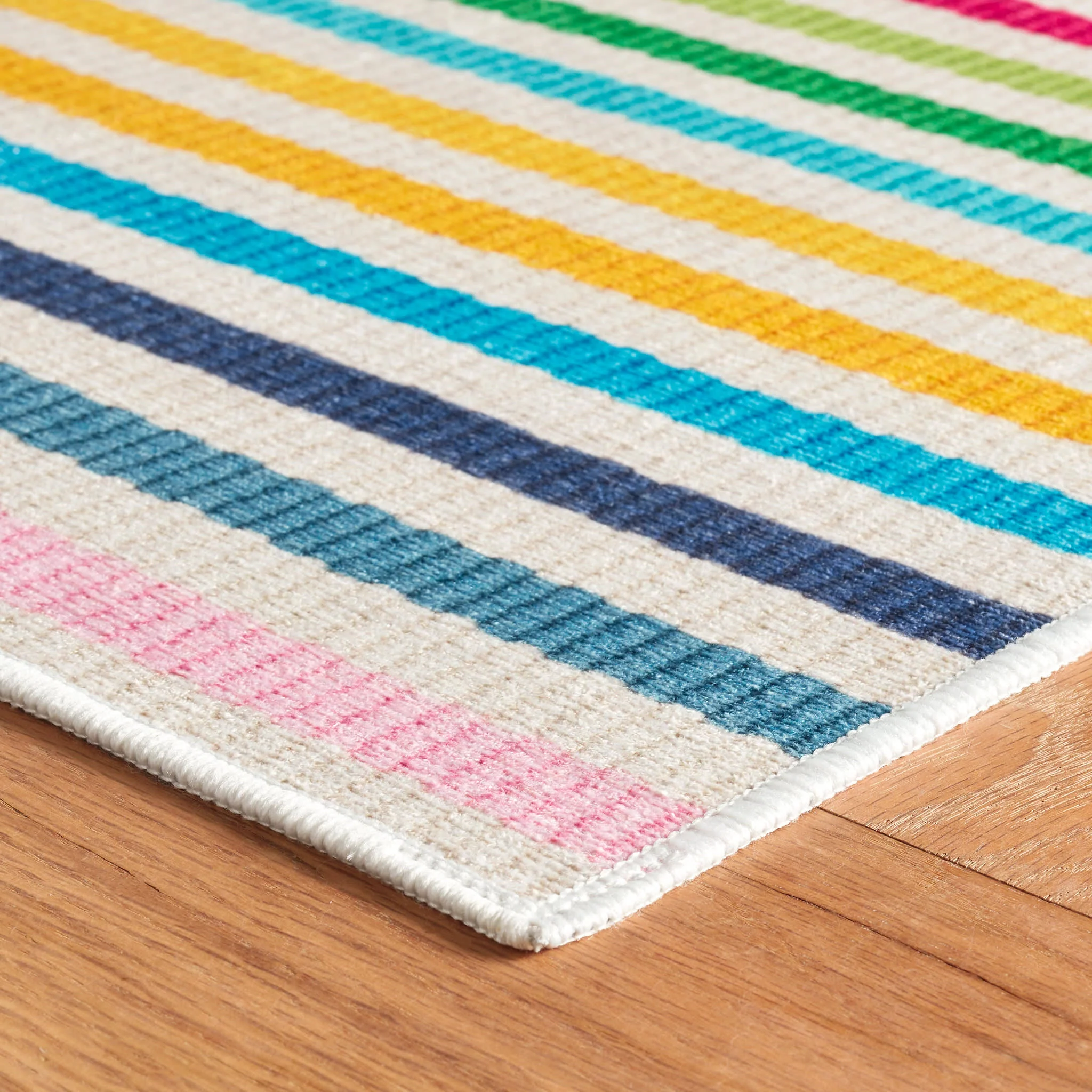 Rainbow Stripe Machine Washable Rug | Multi - Image 6