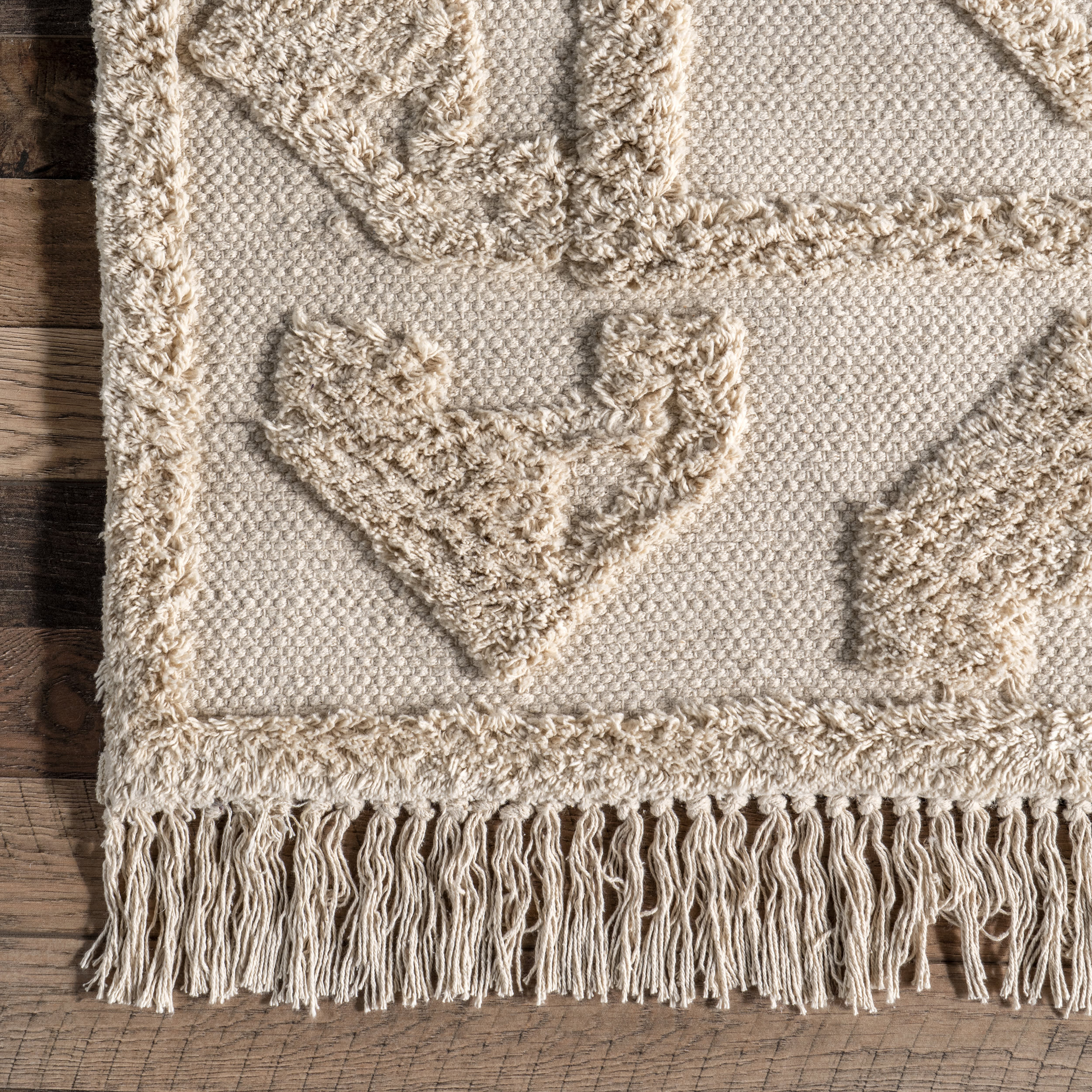 Rainie Monochrome Geometric Rug | Beige - Image 3