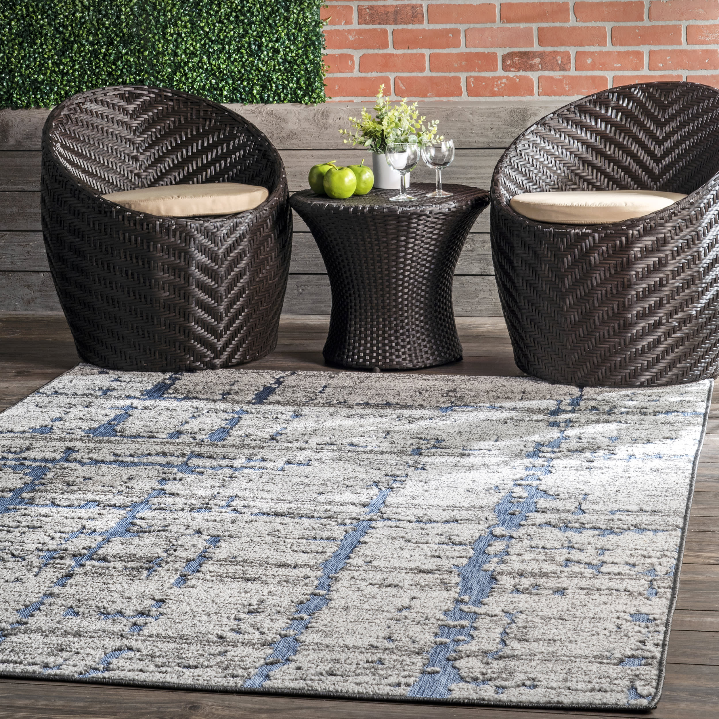 Raised Abstract Shroud Outdoor Rug | Blue - Image 2