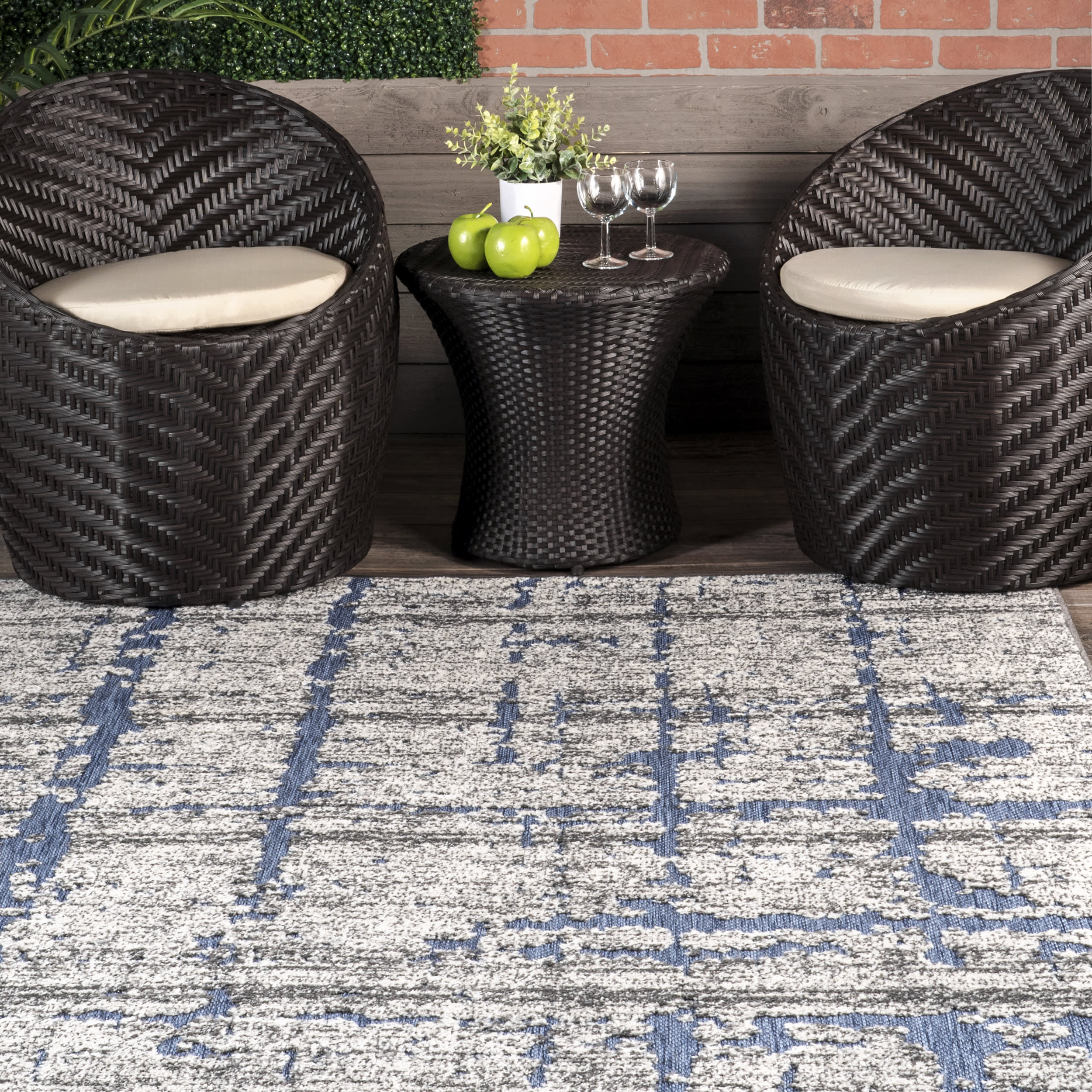 Raised Abstract Shroud Outdoor Rug | Blue - Image 4