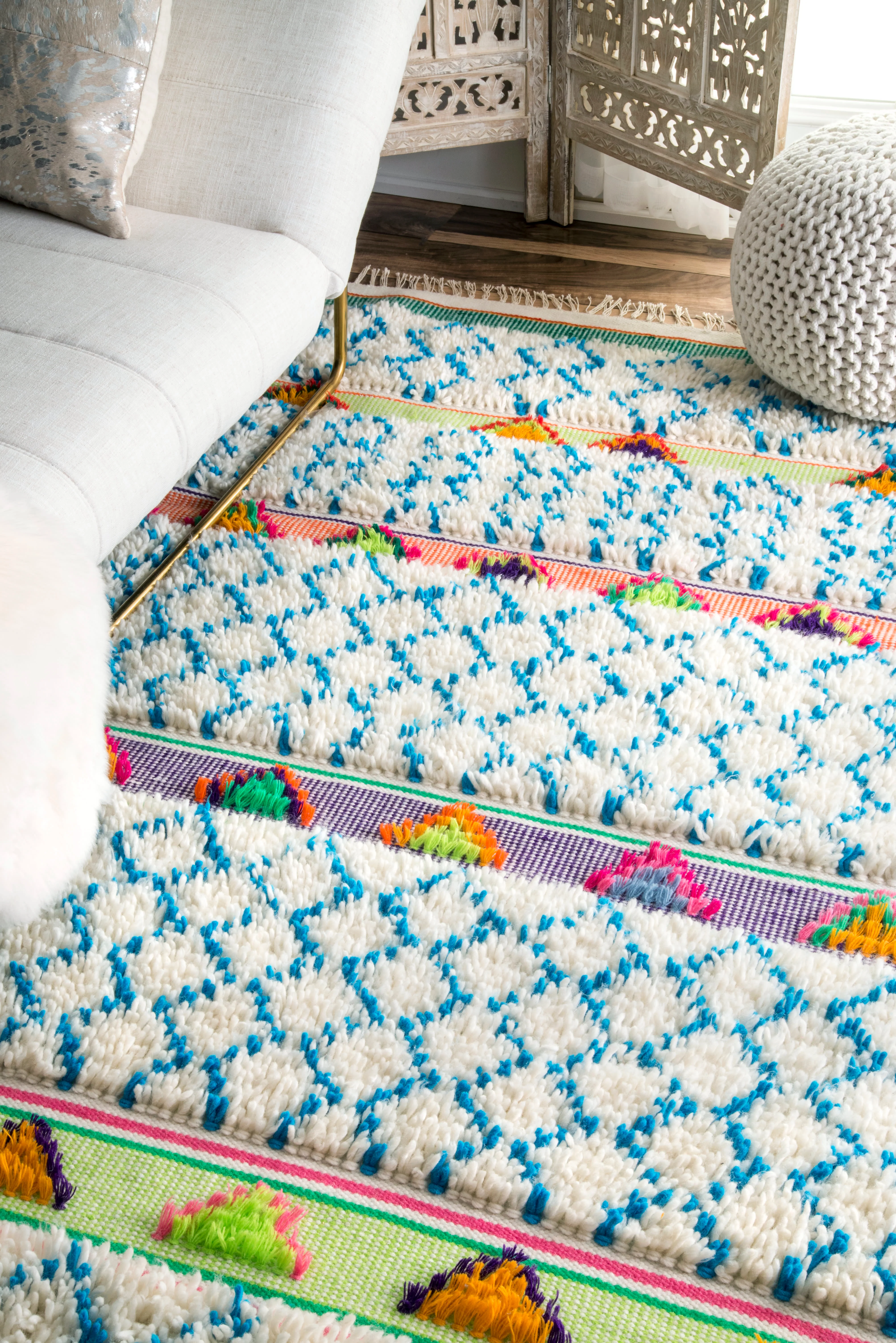 Raised Diamond Trellis Shag Rug | Ivory - Image 4