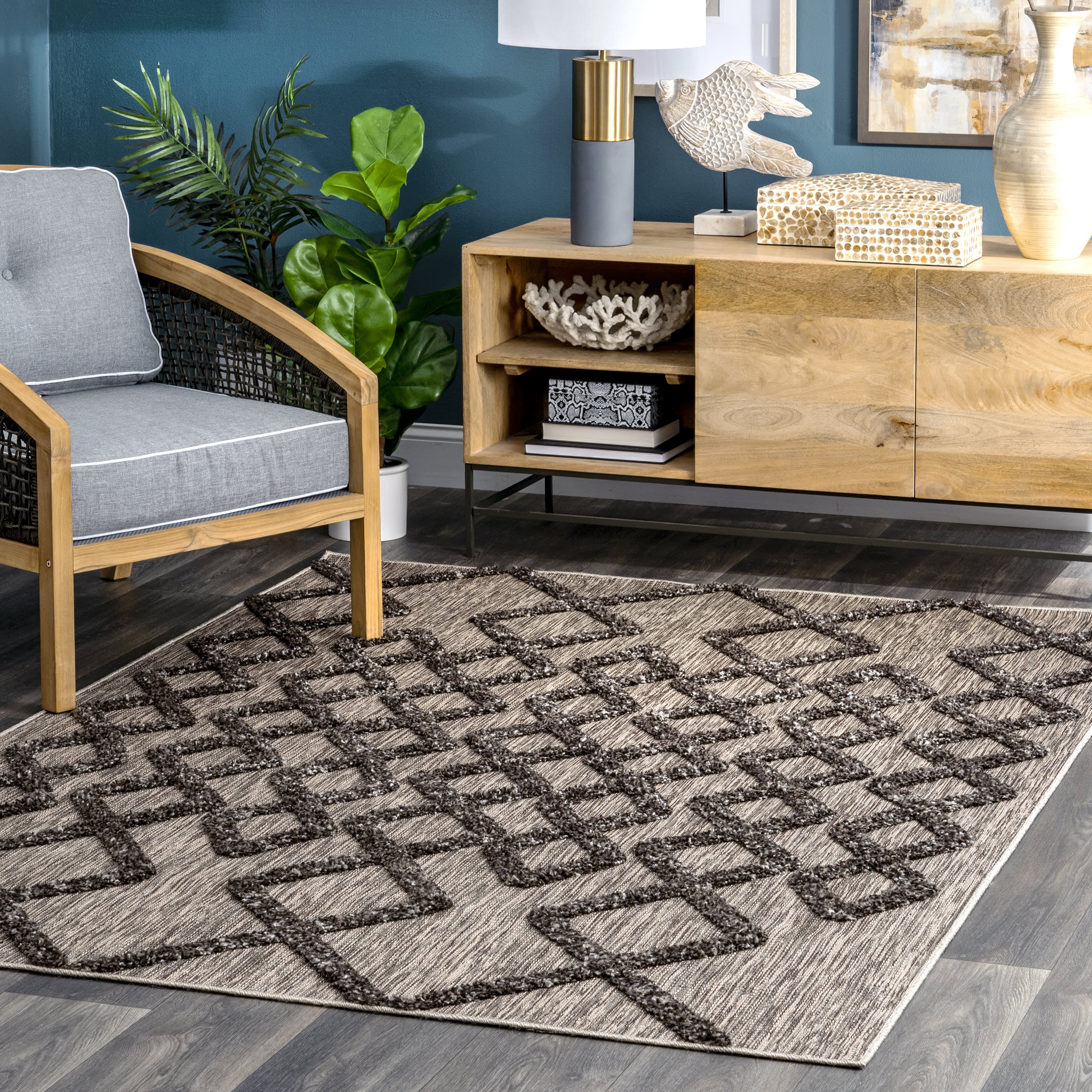Raised Pendant Striped Rug | Brown - Image 2