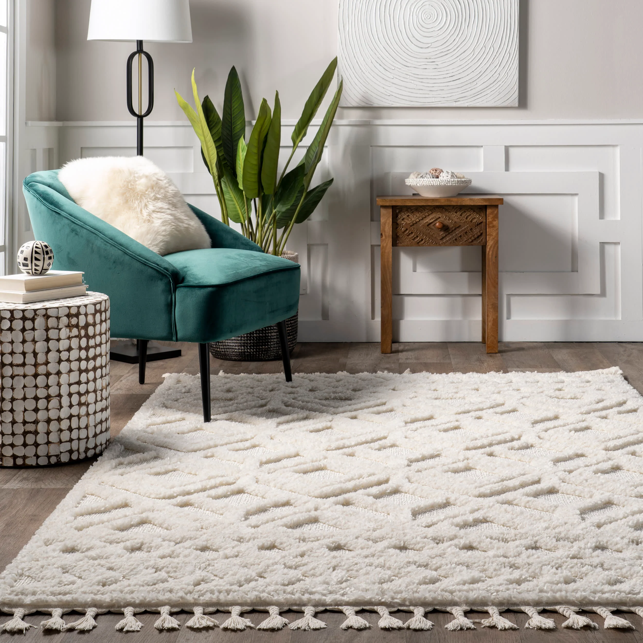 Ramira Raised Trellis Rug | Cream - Image 4